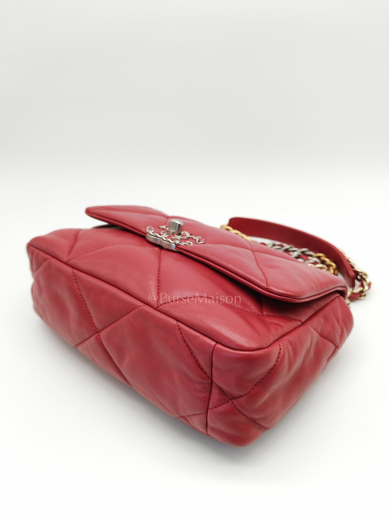 19 Flap Bag in Dark Pink Lambskin Leather and Mix Hardware Microchip | Purse Maison Luxury Bags Shop