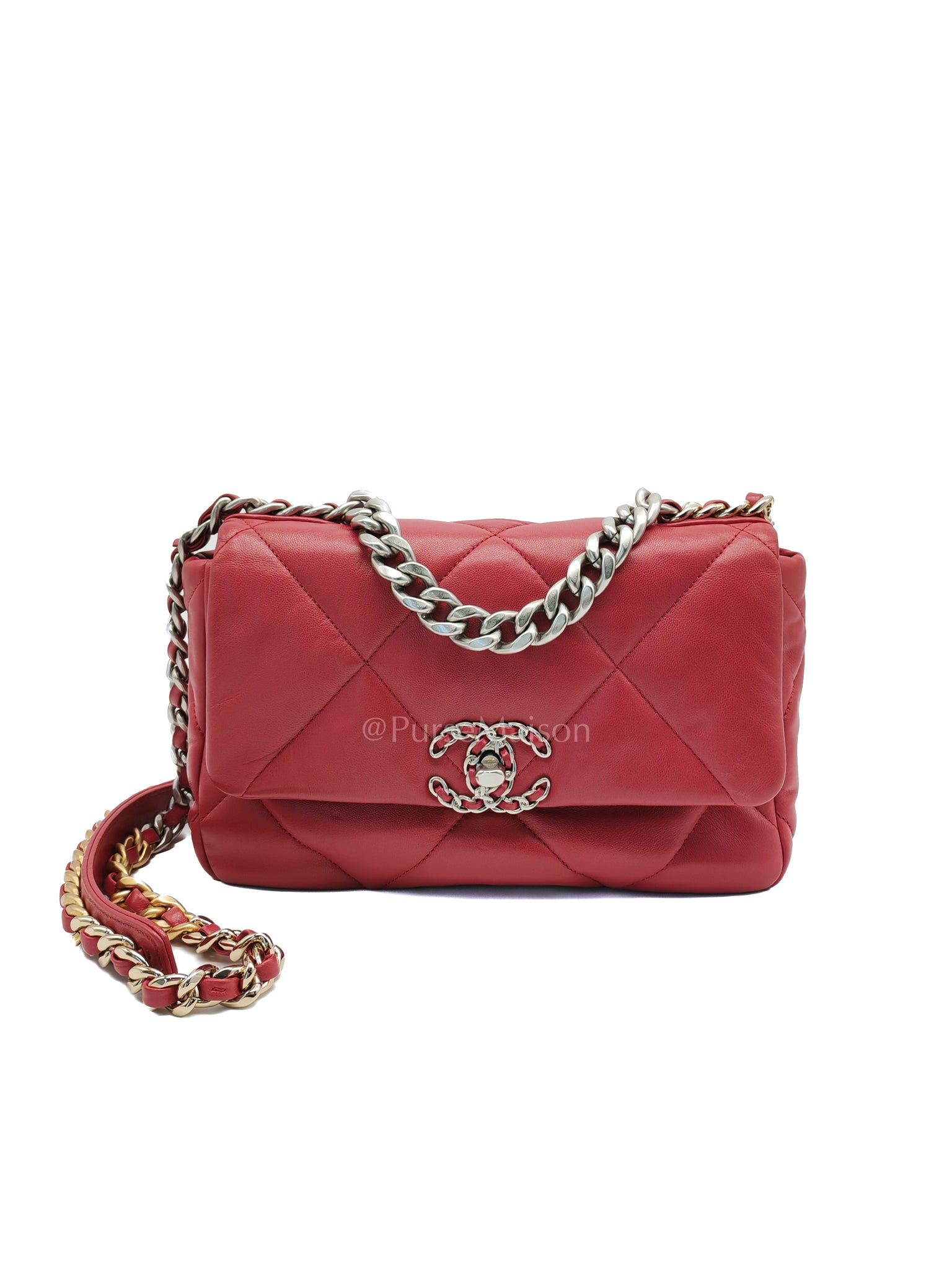 19 Flap Bag in Dark Pink Lambskin Leather and Mix Hardware Microchip | Purse Maison Luxury Bags Shop
