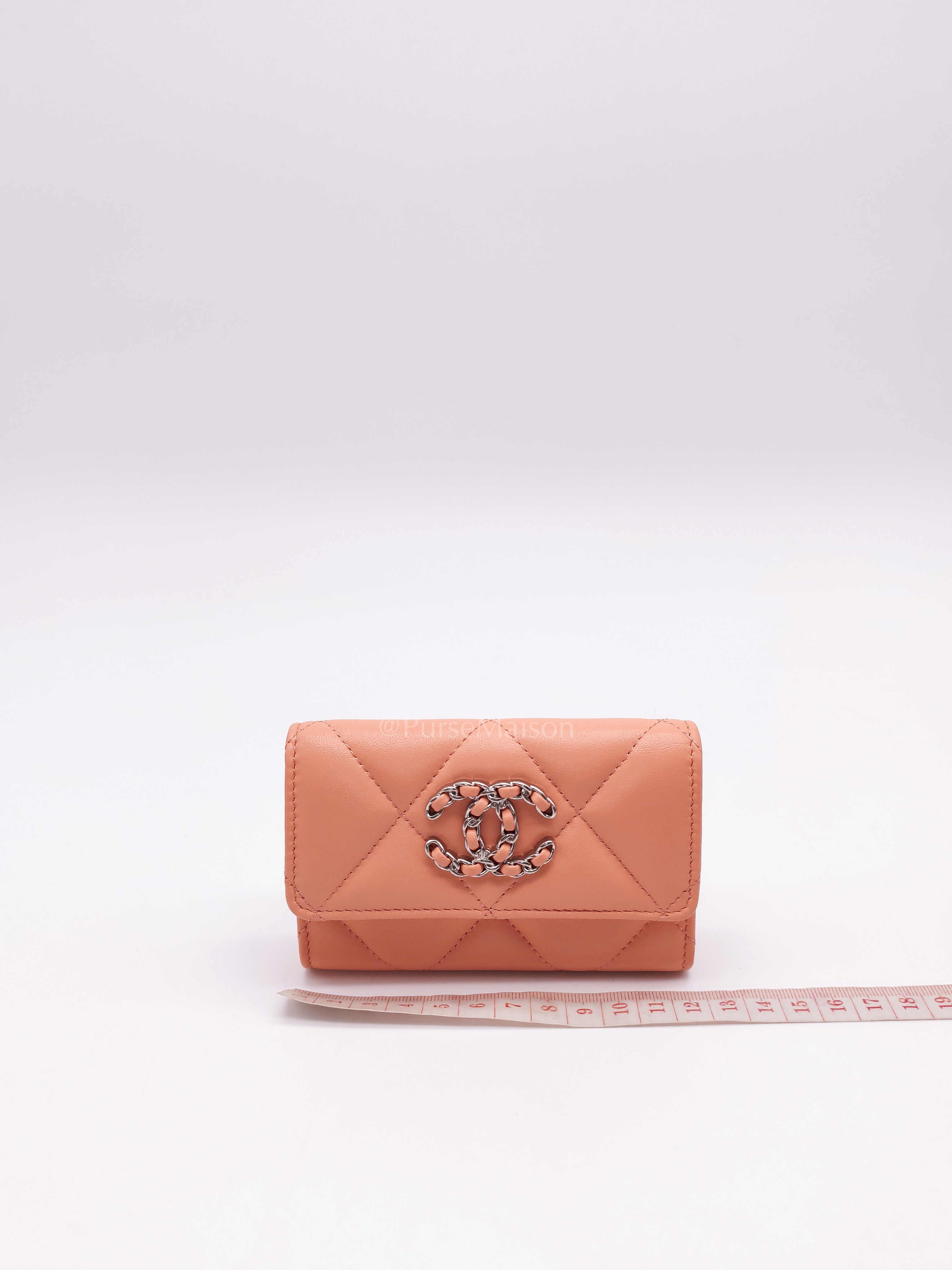 19 Flap Cardholder in Peach Lambskin Leather & Palladium Hardware Microchip | Purse Maison Luxury Bags Shop