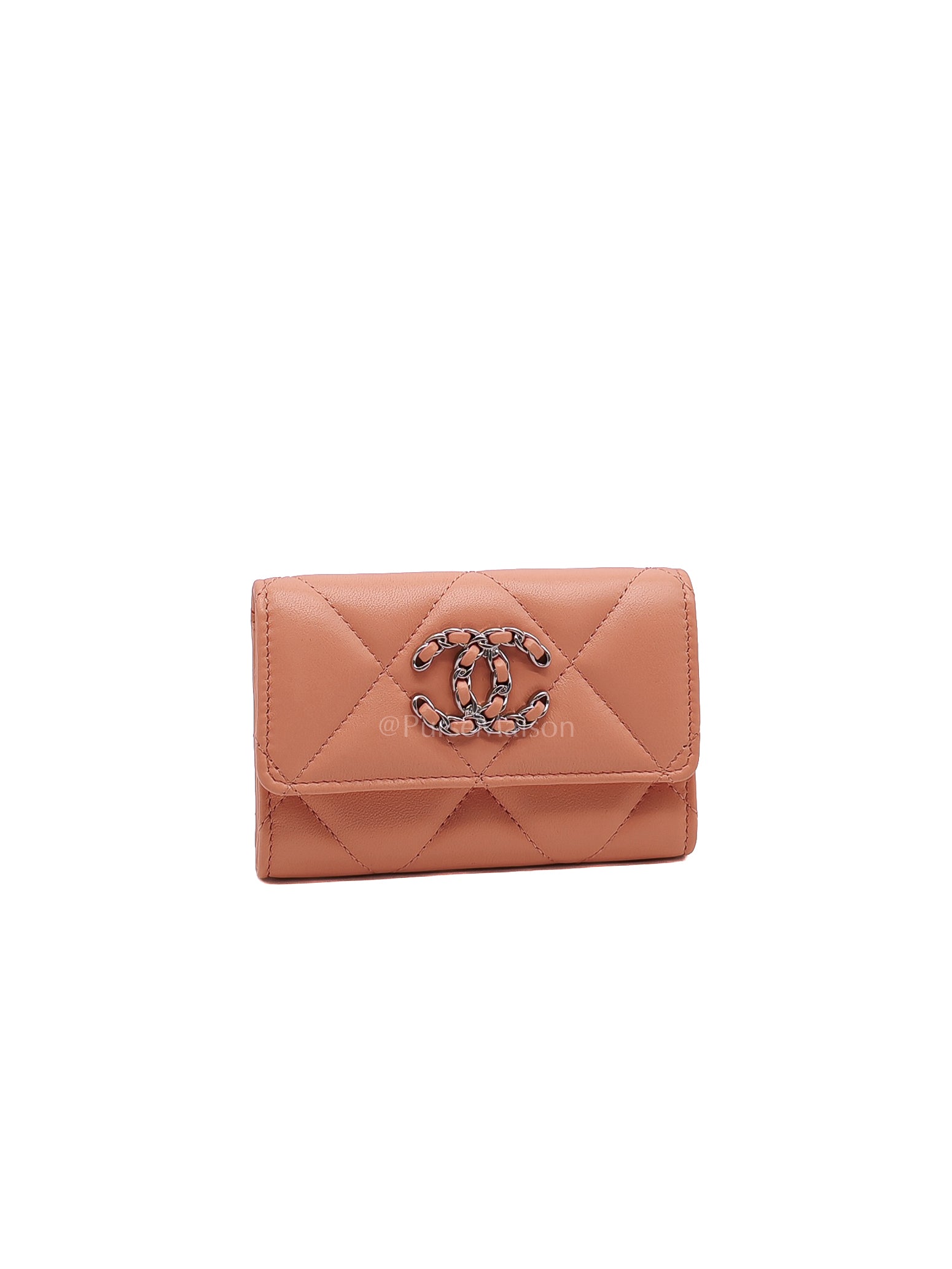 19 Flap Cardholder in Peach Lambskin Leather & Palladium Hardware Microchip | Purse Maison Luxury Bags Shop