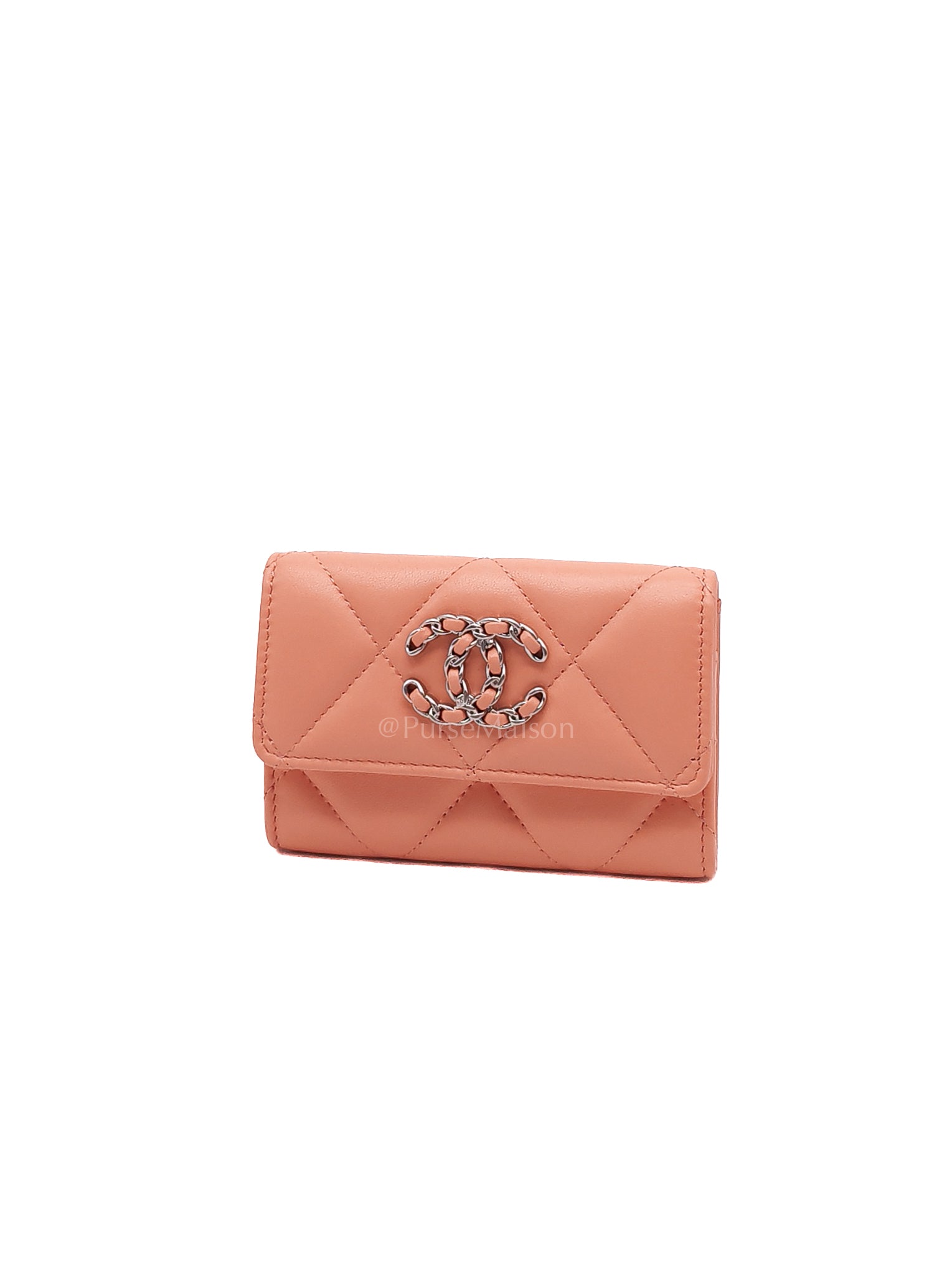 19 Flap Cardholder in Peach Lambskin Leather & Palladium Hardware Microchip | Purse Maison Luxury Bags Shop