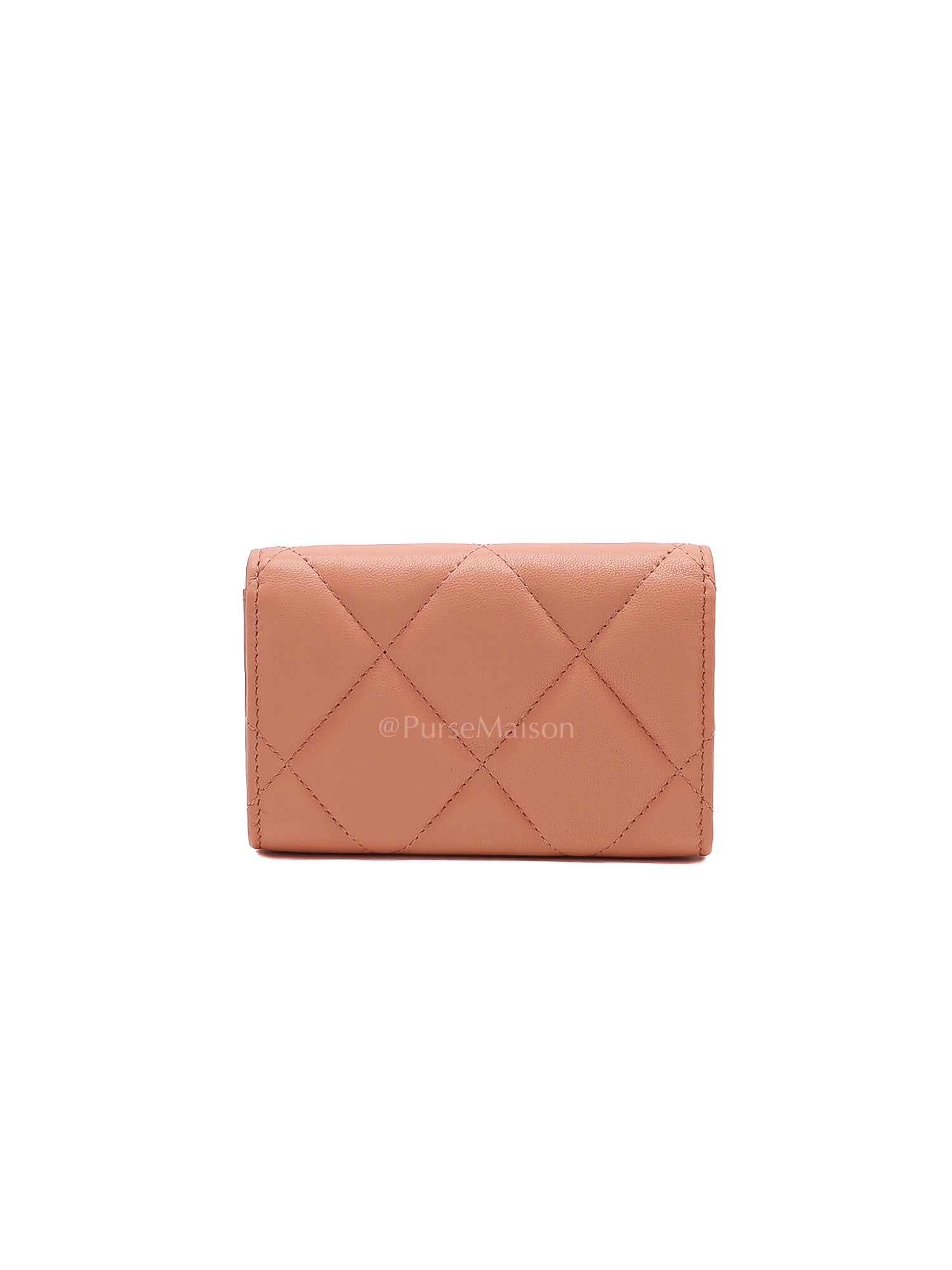 19 Flap Cardholder in Peach Lambskin Leather & Palladium Hardware Microchip | Purse Maison Luxury Bags Shop