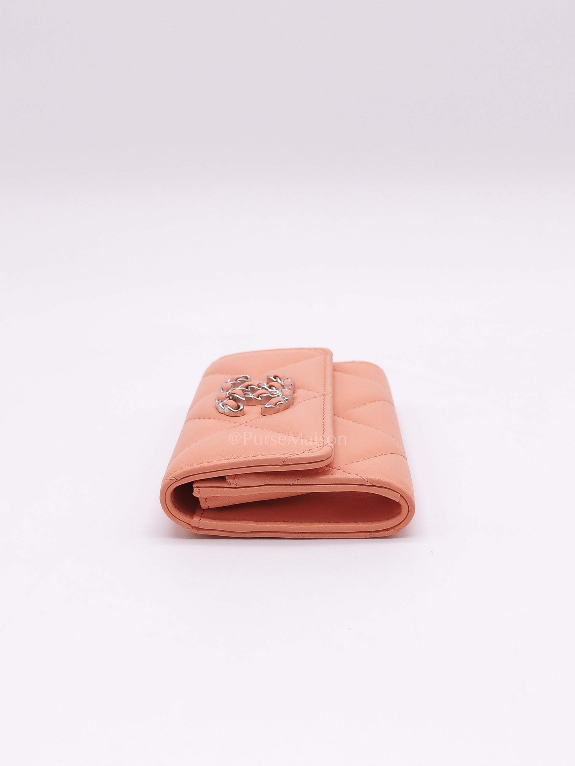 19 Flap Cardholder in Peach Lambskin Leather & Palladium Hardware Microchip | Purse Maison Luxury Bags Shop