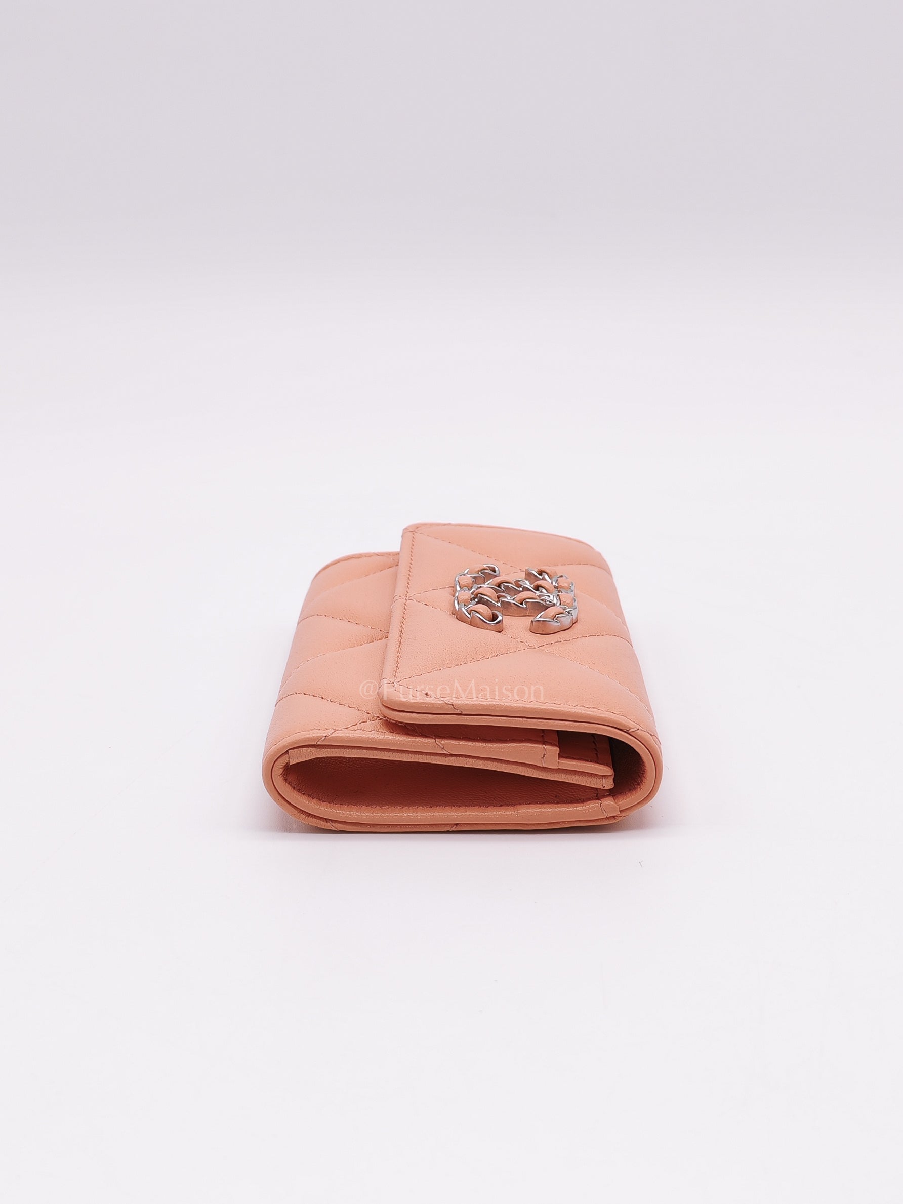 19 Flap Cardholder in Peach Lambskin Leather & Palladium Hardware Microchip | Purse Maison Luxury Bags Shop