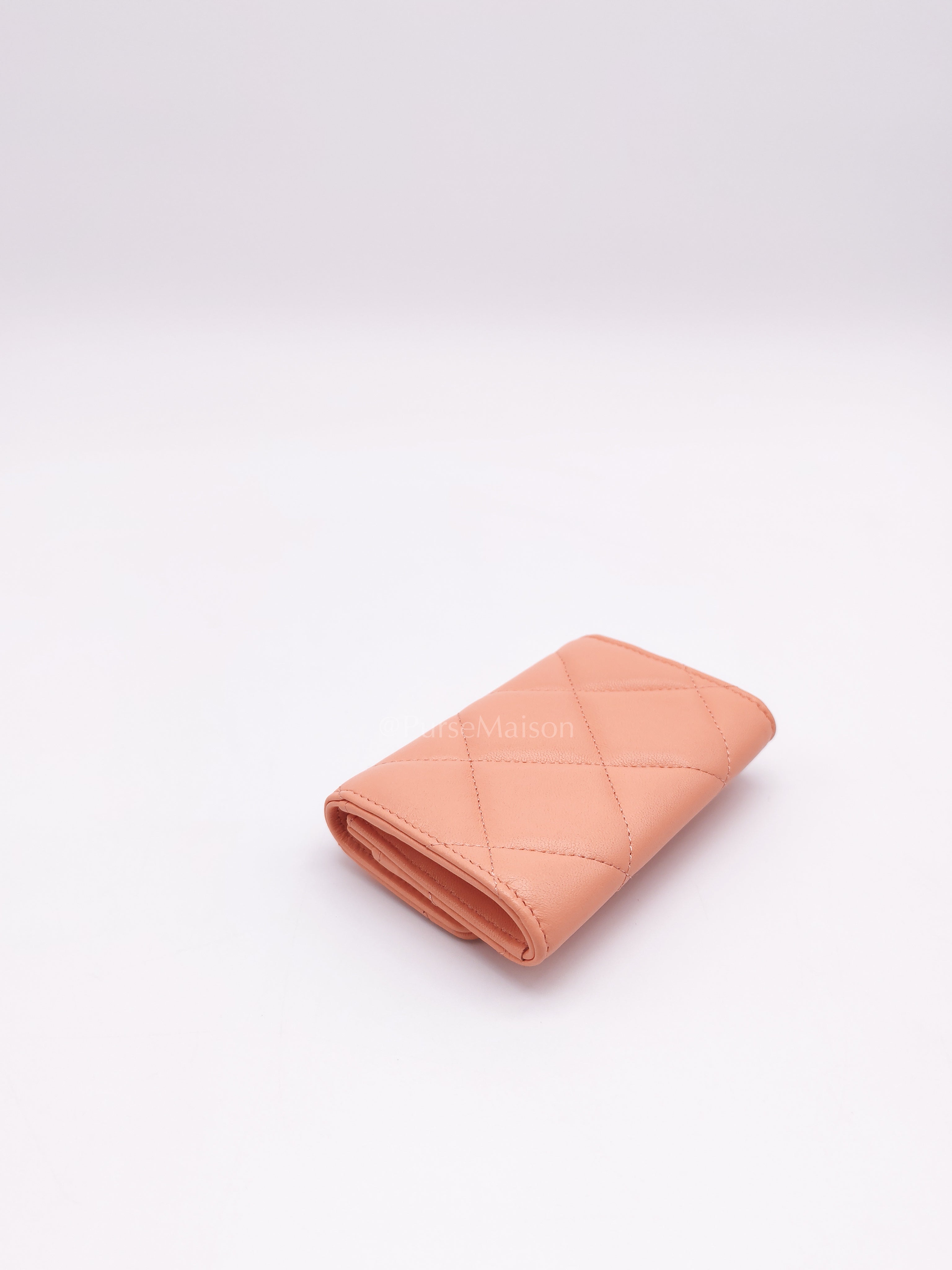 19 Flap Cardholder in Peach Lambskin Leather & Palladium Hardware Microchip | Purse Maison Luxury Bags Shop