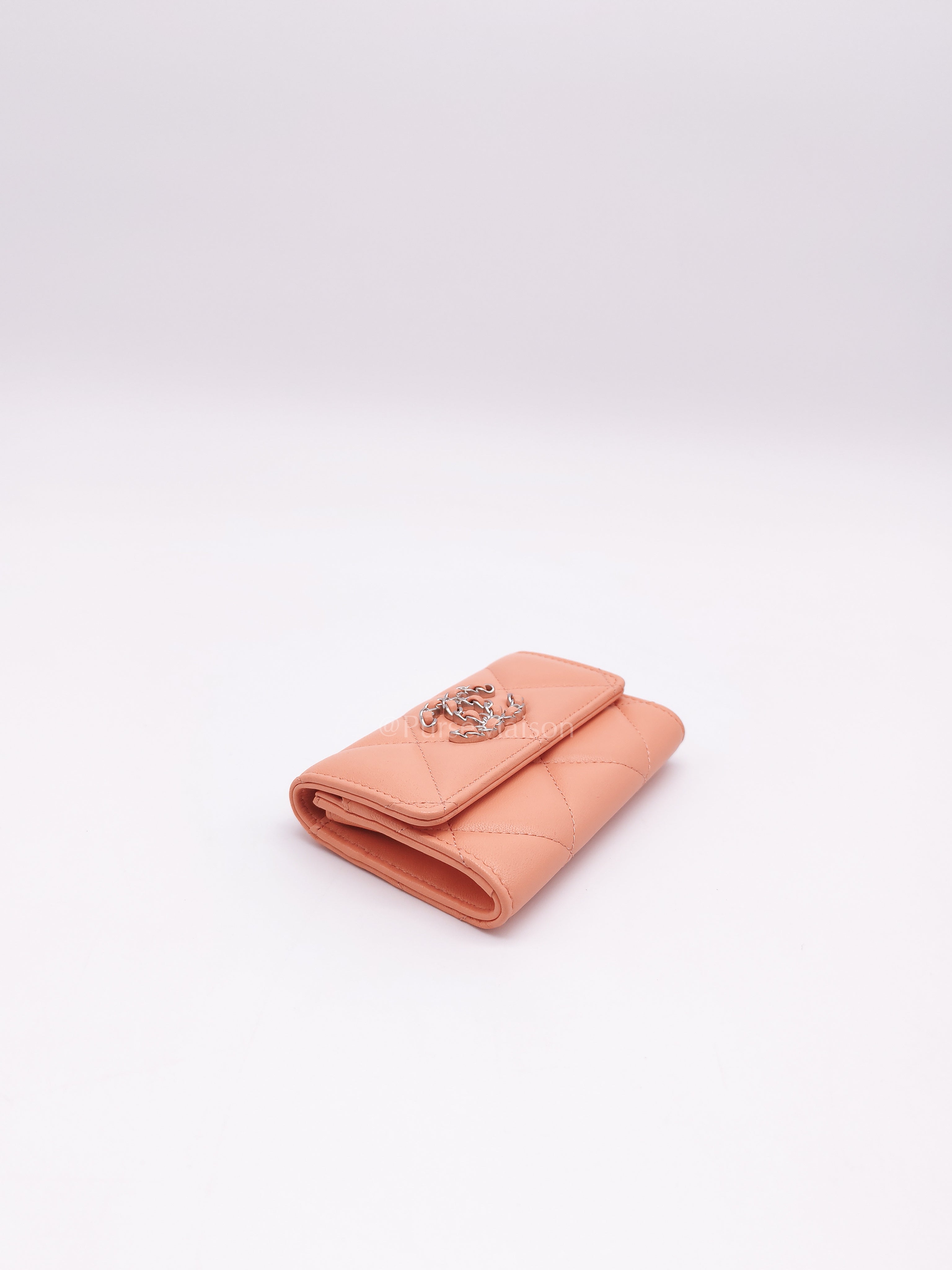 19 Flap Cardholder in Peach Lambskin Leather & Palladium Hardware Microchip | Purse Maison Luxury Bags Shop