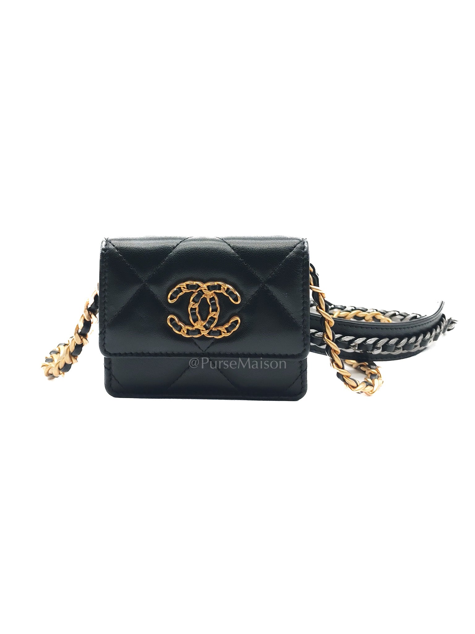 19 Flap Coin Purse in Black Lambskin Leather & Mix Hardware (Series 31) | Purse Maison Luxury Bags Shop