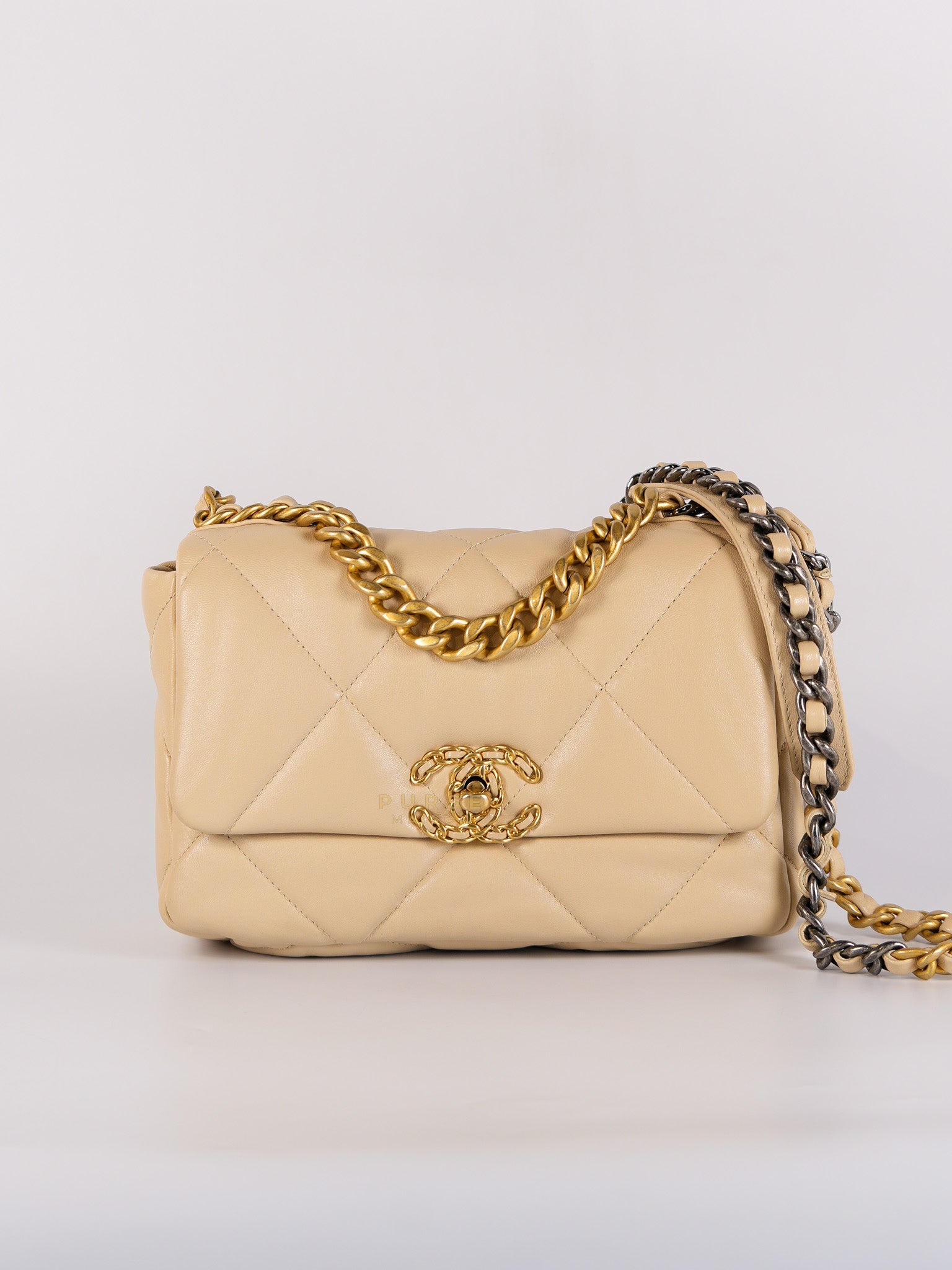 19 Light Beige Small Quilted Lambskin Leather in Mix Hardware (Microchip) | Purse Maison Luxury Bags Shop