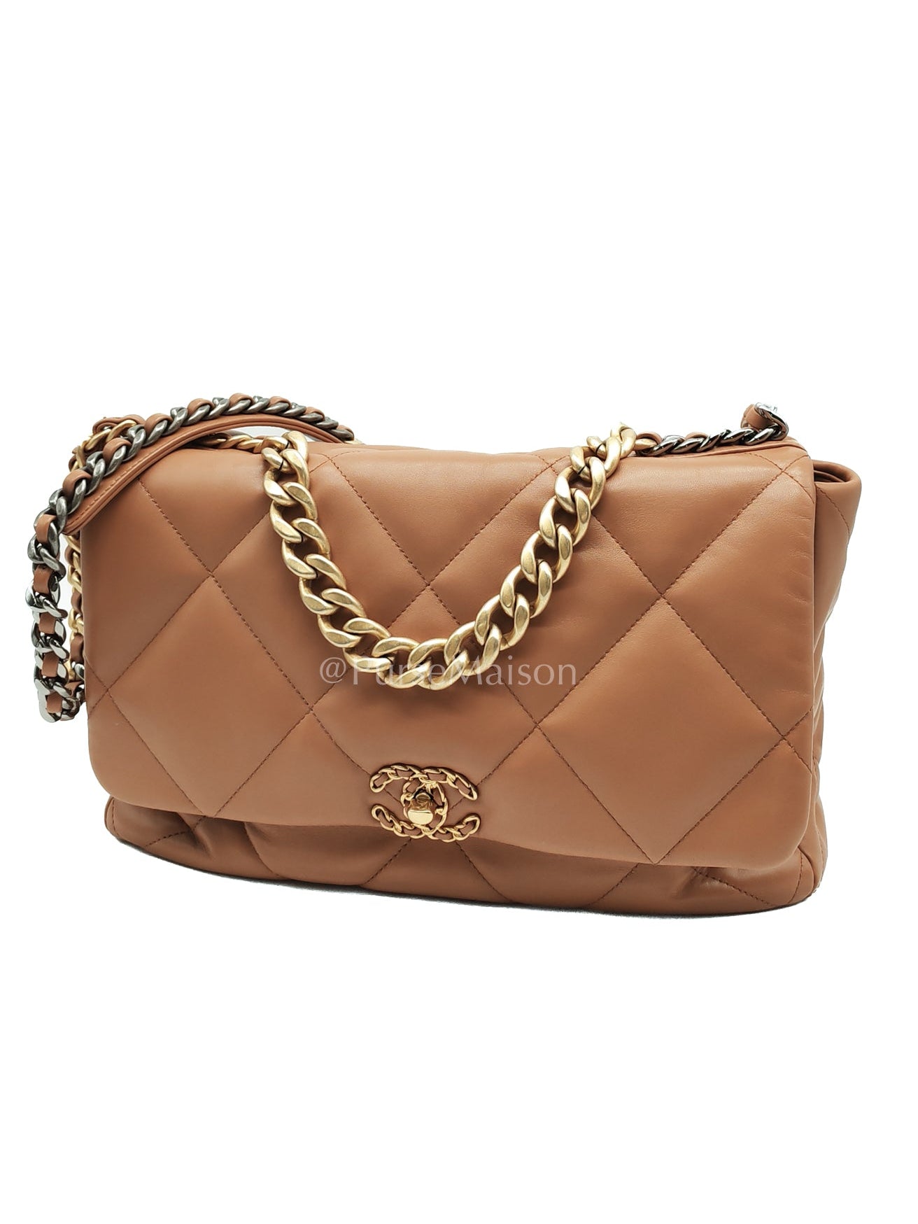 19 Maxi in Caramel Lambskin Leather and Mixed Hardware (Microchip) | Purse Maison Luxury Bags Shop