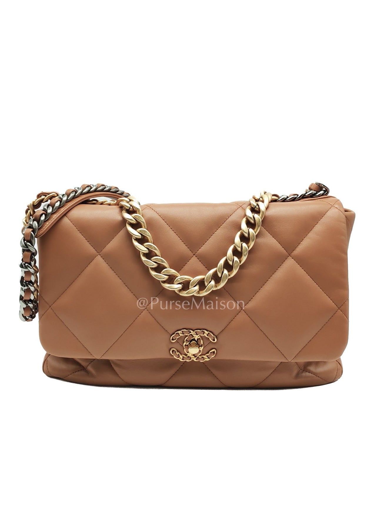 19 Maxi in Caramel Lambskin Leather and Mixed Hardware (Microchip) | Purse Maison Luxury Bags Shop