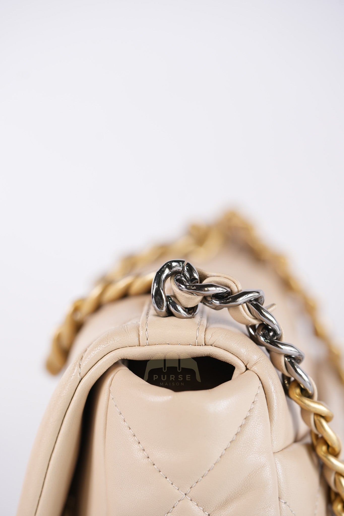 19 Medium in Beige Lambskin Leather & Mixed Hardware Microchip | Purse Maison Luxury Bags Shop