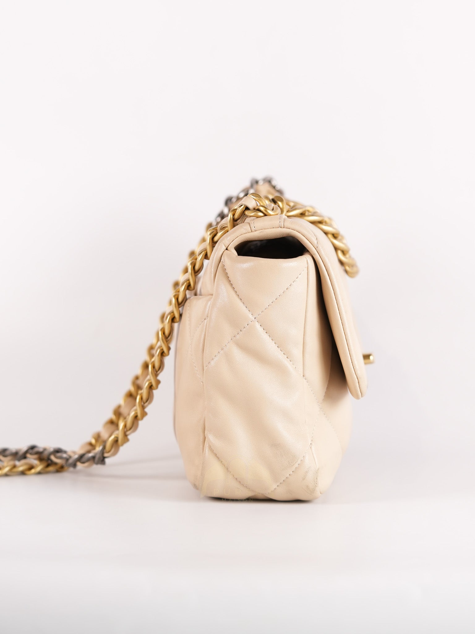 19 Medium in Beige Lambskin Leather & Mixed Hardware Microchip | Purse Maison Luxury Bags Shop