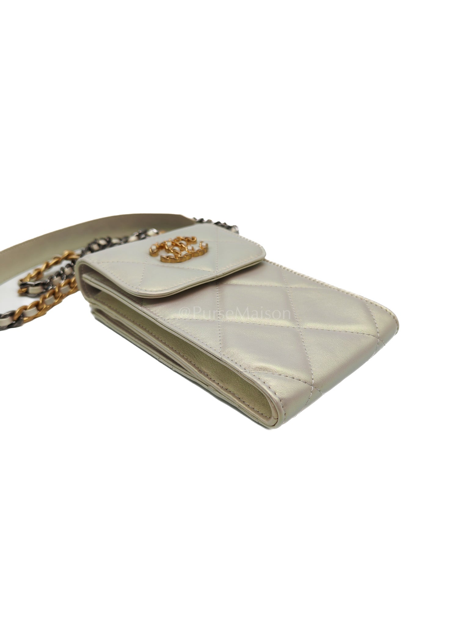 19 Phone Holder Quilted Iridescent Lambskin Leather in Mix Hardware (Series 31) | Purse Maison Luxury Bags Shop