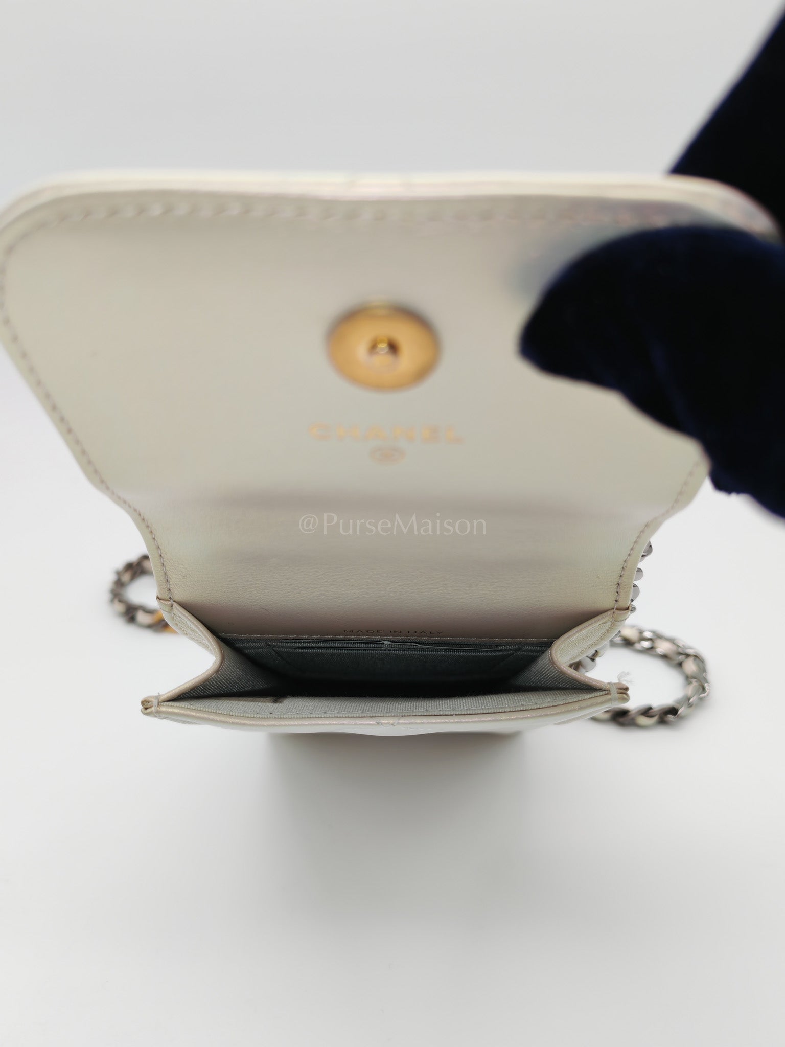 19 Phone Holder Quilted Iridescent Lambskin Leather in Mix Hardware (Series 31) | Purse Maison Luxury Bags Shop