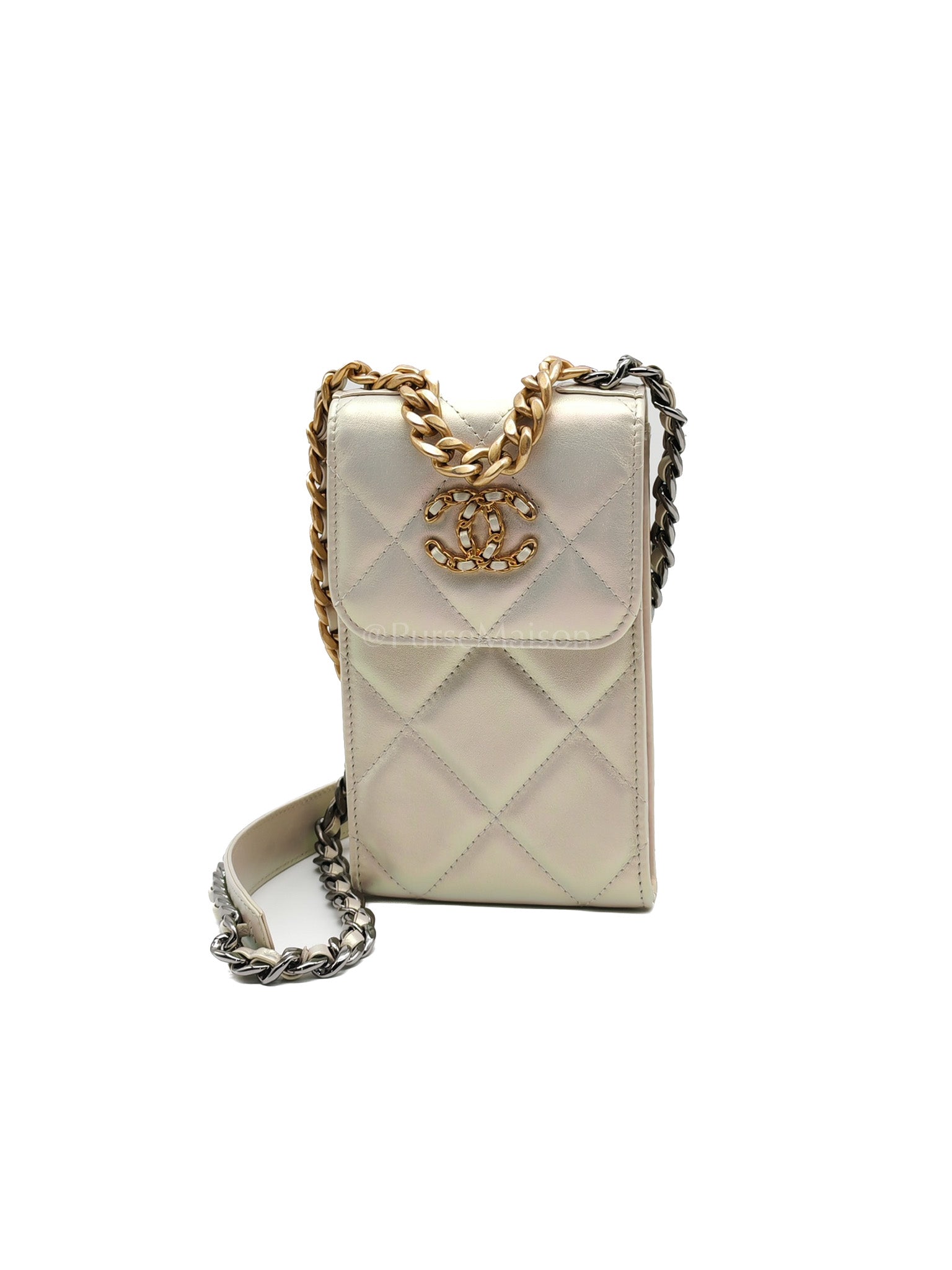 19 Phone Holder Quilted Iridescent Lambskin Leather in Mix Hardware (Series 31) | Purse Maison Luxury Bags Shop