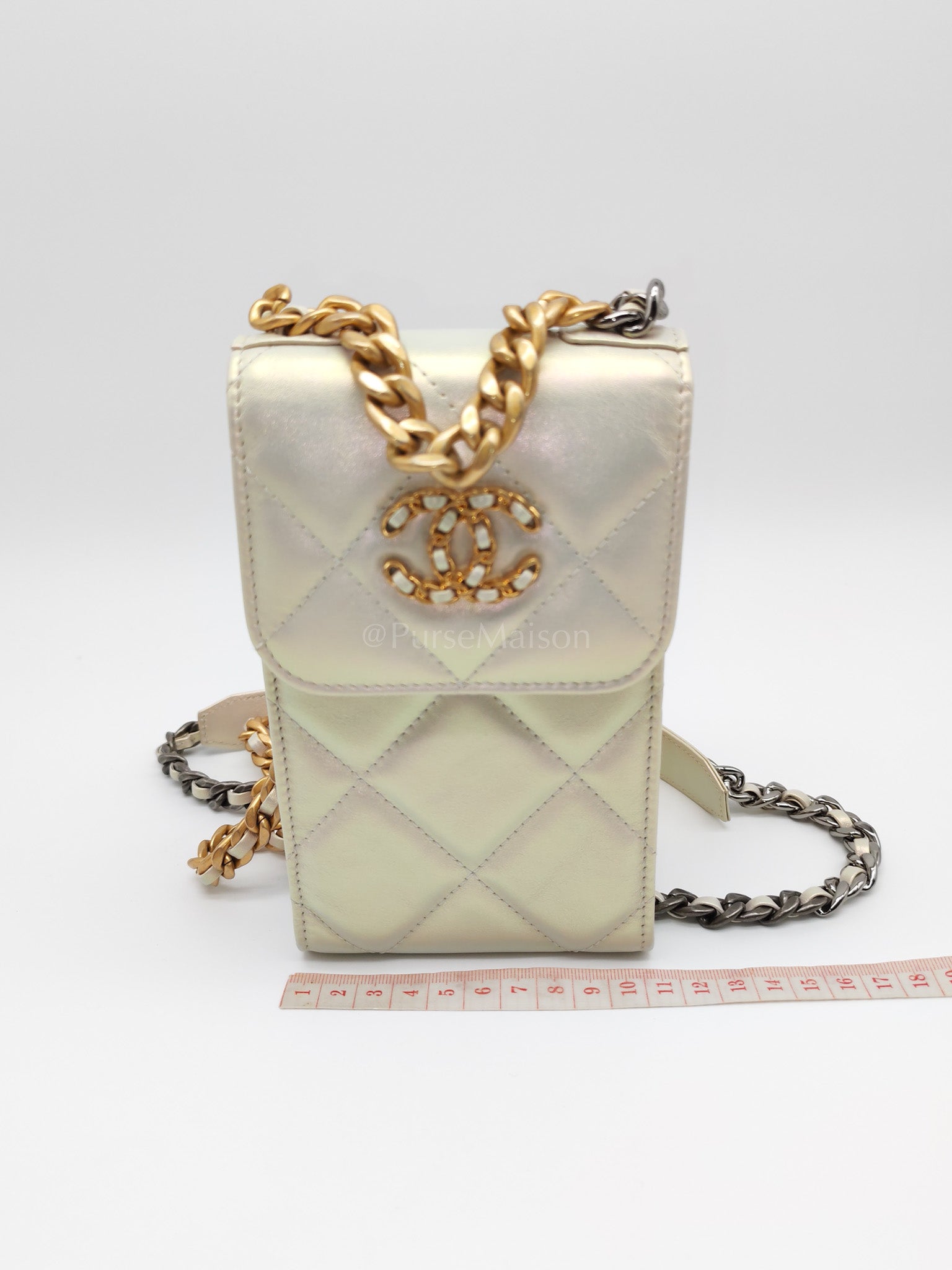 19 Phone Holder Quilted Iridescent Lambskin Leather in Mix Hardware (Series 31) | Purse Maison Luxury Bags Shop