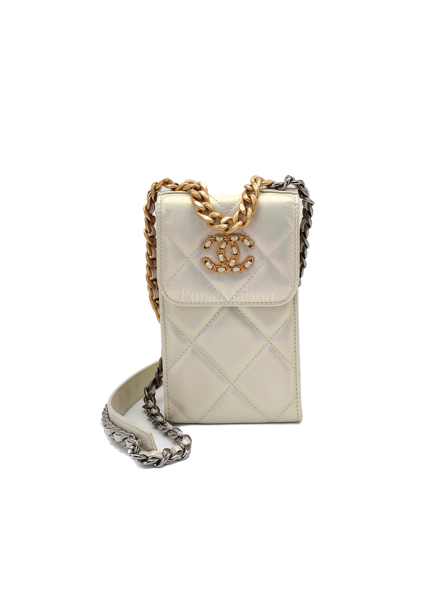19 Phone Holder Quilted Iridescent Lambskin Leather in Mix Hardware (Series 31) | Purse Maison Luxury Bags Shop