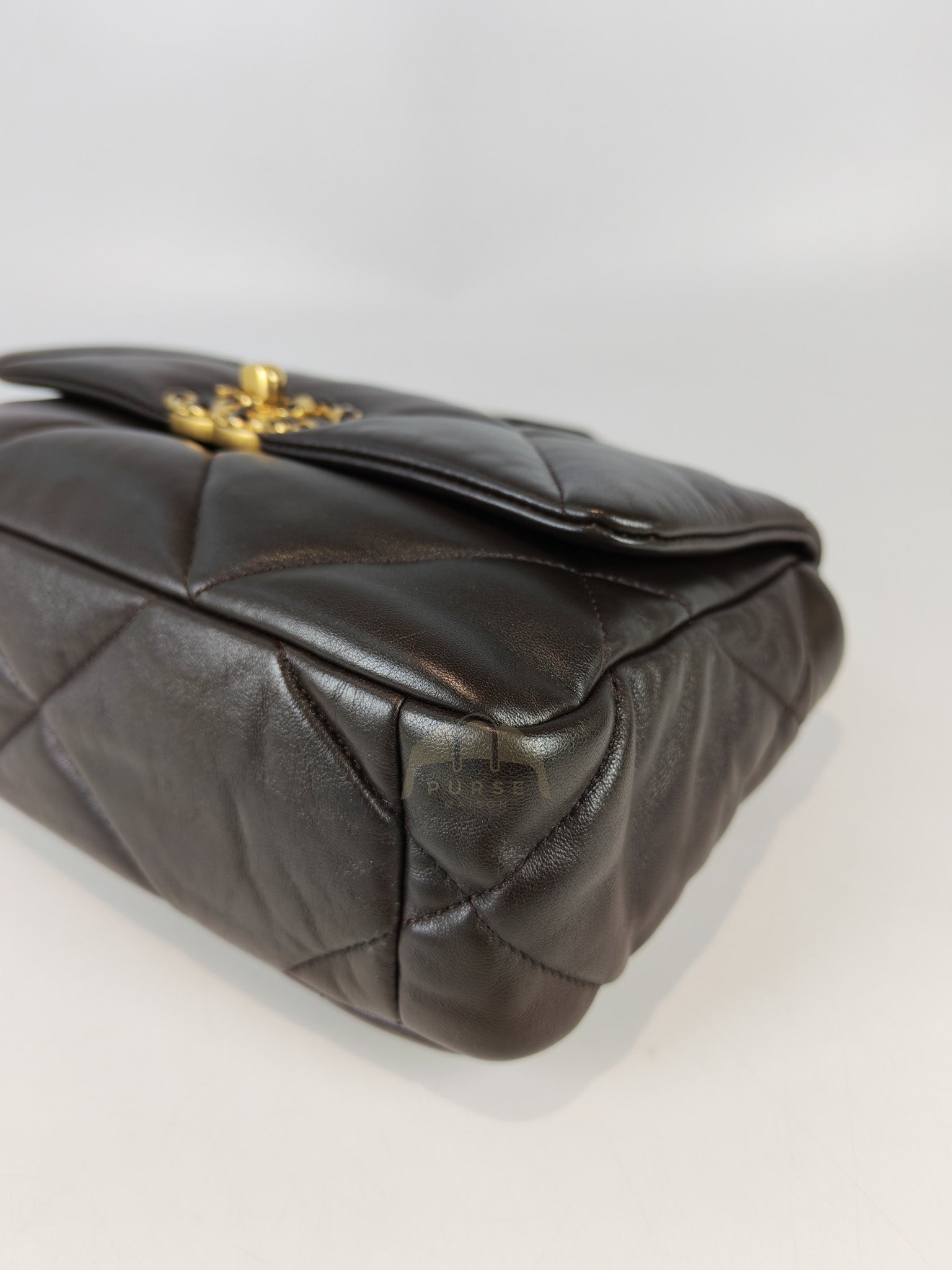 19 Small Flap Bag in Burgundy Brown Lambskin Leather & Mixed Hardware Microchip | Purse Maison Luxury Bags Shop