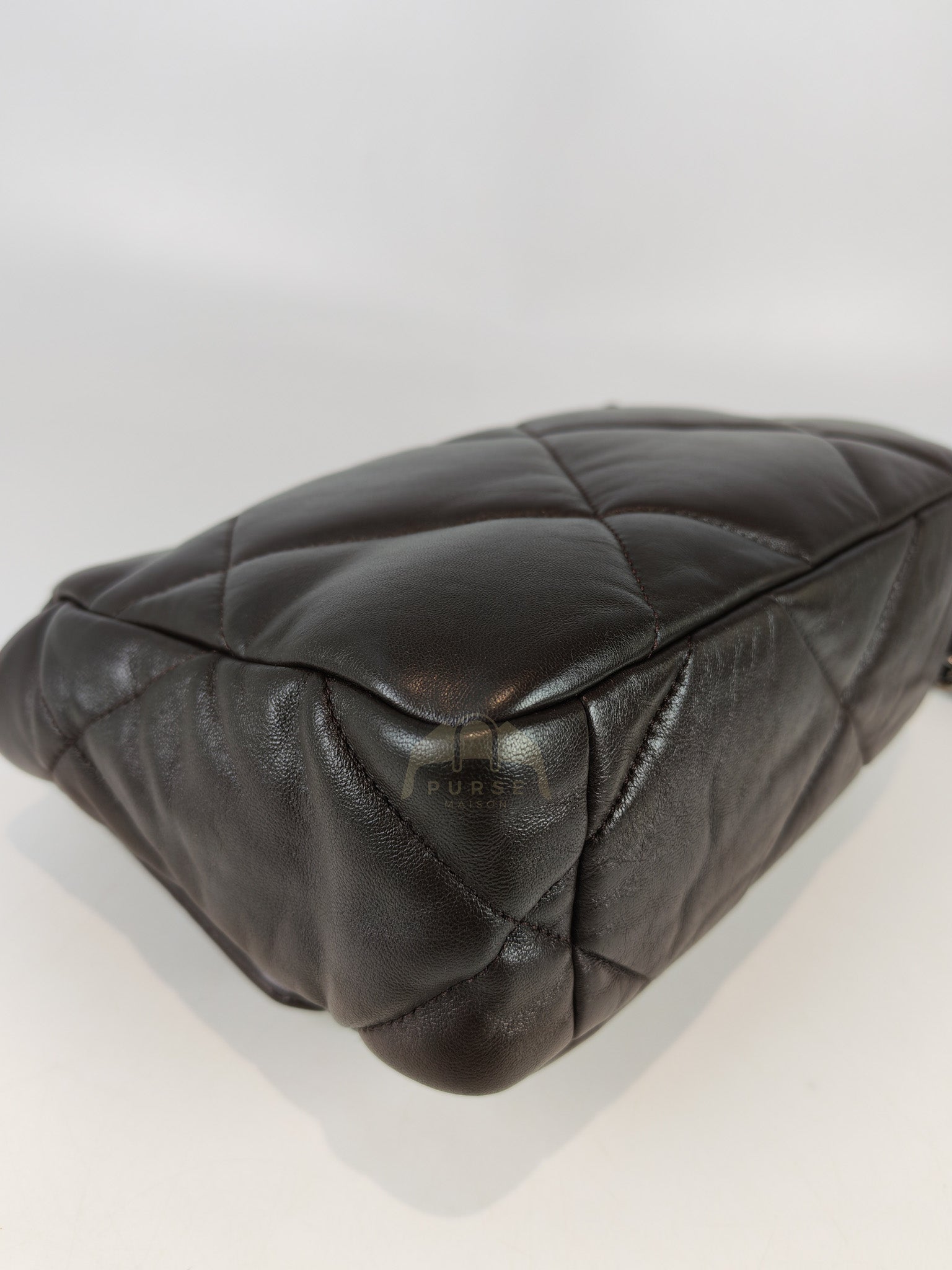 19 Small Flap Bag in Burgundy Brown Lambskin Leather & Mixed Hardware Microchip | Purse Maison Luxury Bags Shop