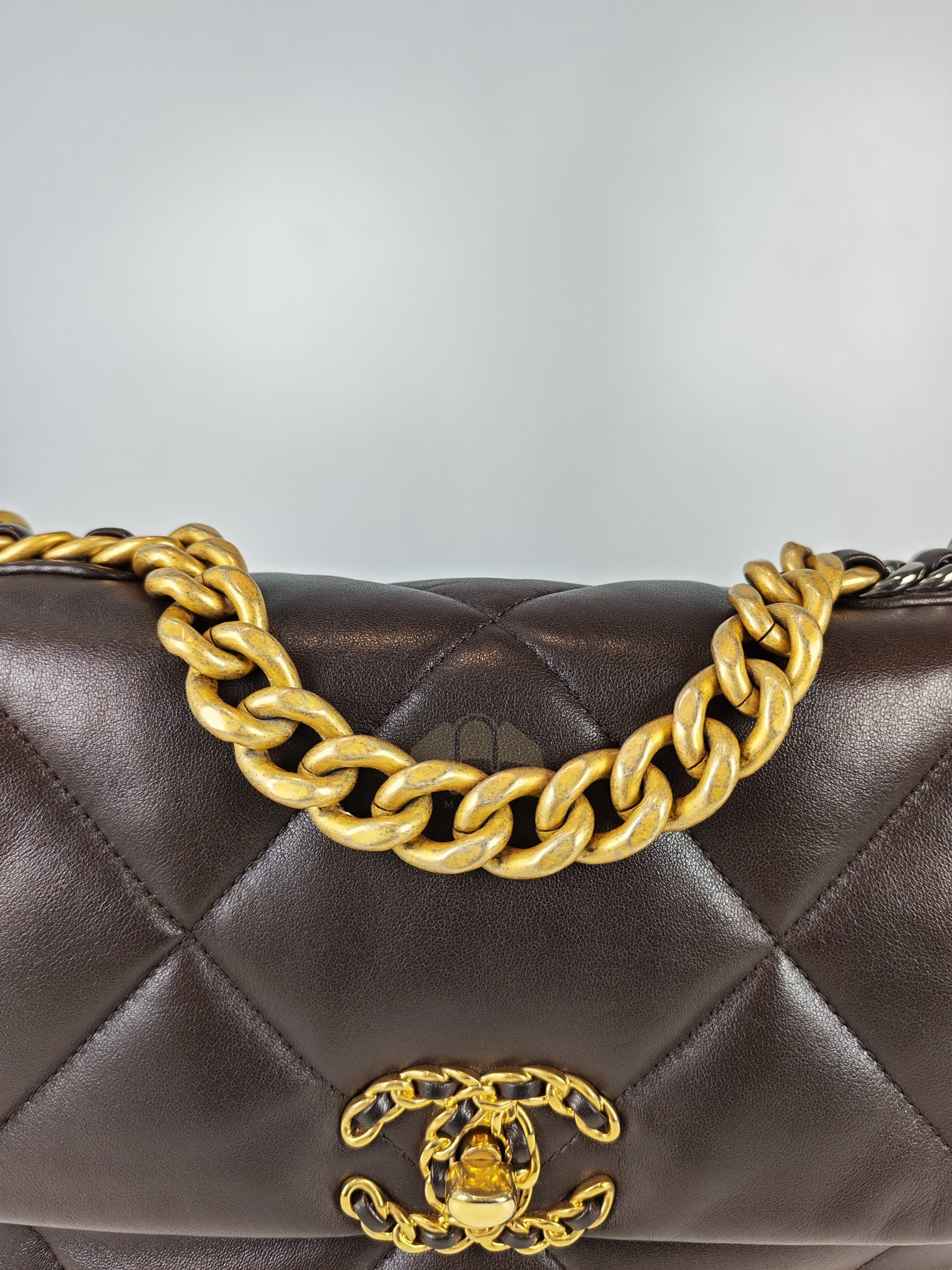 19 Small Flap Bag in Burgundy Brown Lambskin Leather & Mixed Hardware Microchip | Purse Maison Luxury Bags Shop