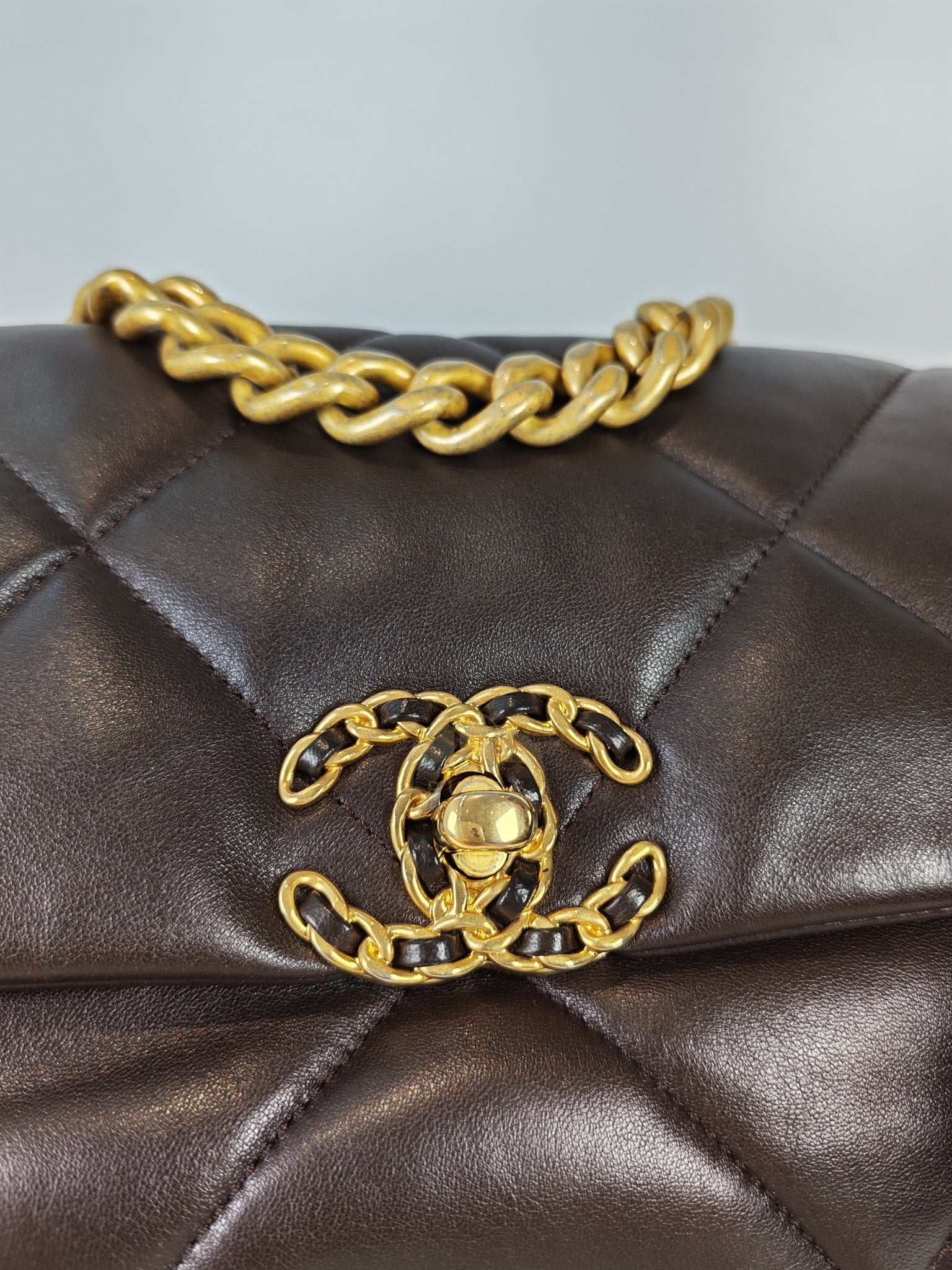 19 Small Flap Bag in Burgundy Brown Lambskin Leather & Mixed Hardware Microchip | Purse Maison Luxury Bags Shop