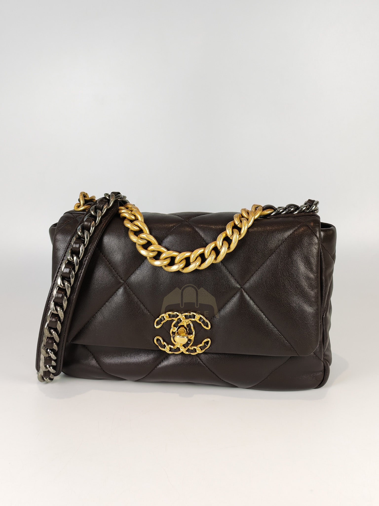 19 Small Flap Bag in Burgundy Brown Lambskin Leather & Mixed Hardware Microchip | Purse Maison Luxury Bags Shop