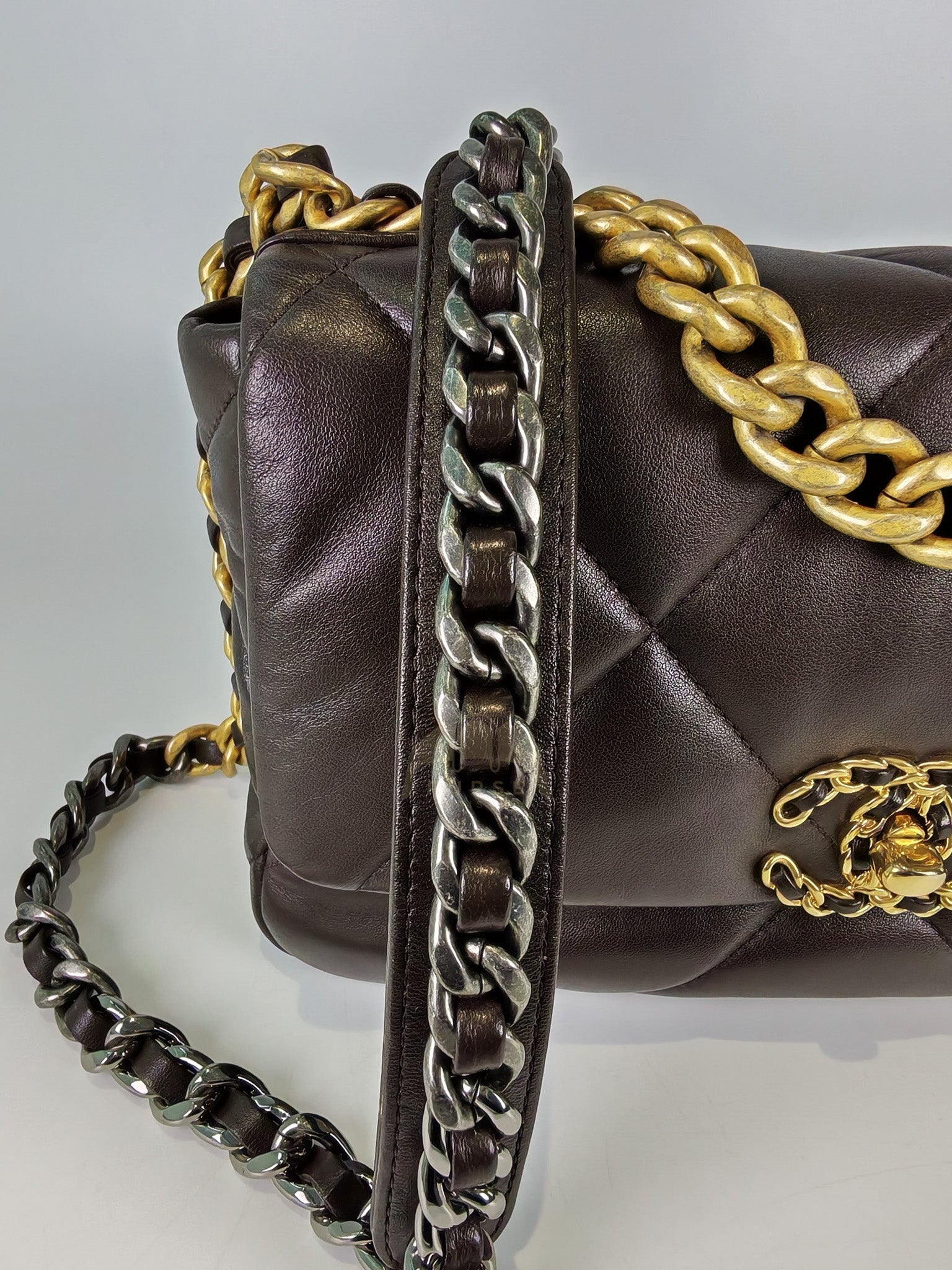 19 Small Flap Bag in Burgundy Brown Lambskin Leather & Mixed Hardware Microchip | Purse Maison Luxury Bags Shop