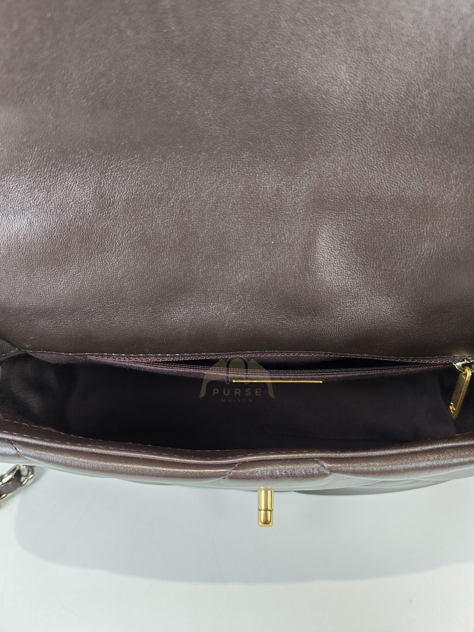 19 Small Flap Bag in Burgundy Brown Lambskin Leather & Mixed Hardware Microchip | Purse Maison Luxury Bags Shop