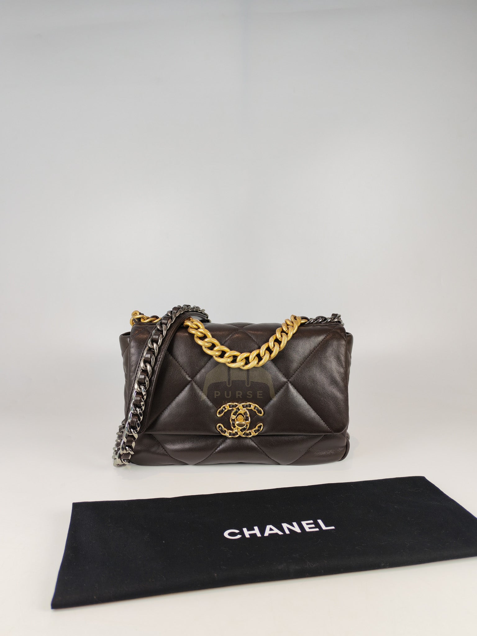 19 Small Flap Bag in Burgundy Brown Lambskin Leather & Mixed Hardware Microchip | Purse Maison Luxury Bags Shop