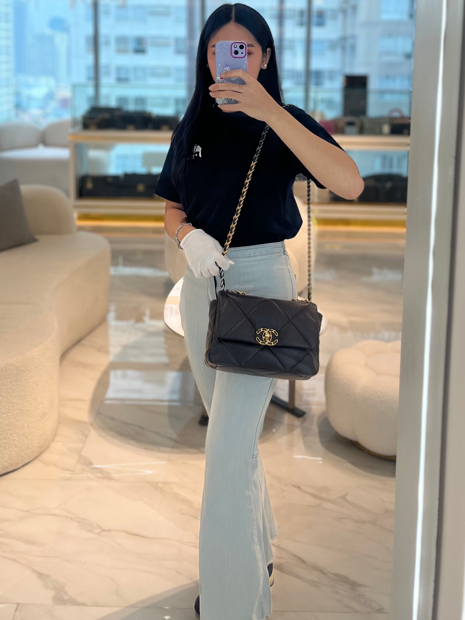 19 Small Flap Bag in Burgundy Brown Lambskin Leather & Mixed Hardware Microchip | Purse Maison Luxury Bags Shop