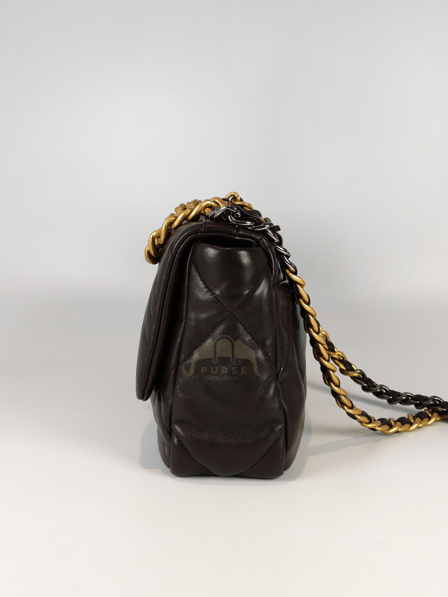 19 Small Flap Bag in Burgundy Brown Lambskin Leather & Mixed Hardware Microchip | Purse Maison Luxury Bags Shop