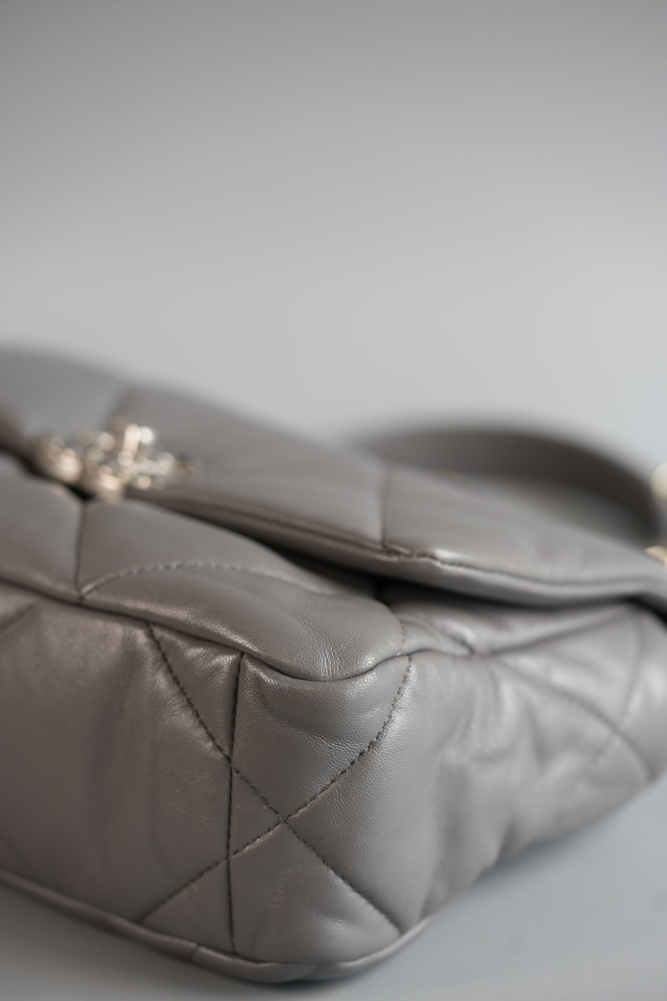 19 Small Gray Lambskin Leather and Silver Hardware (Microchip) | Purse Maison Luxury Bags Shop