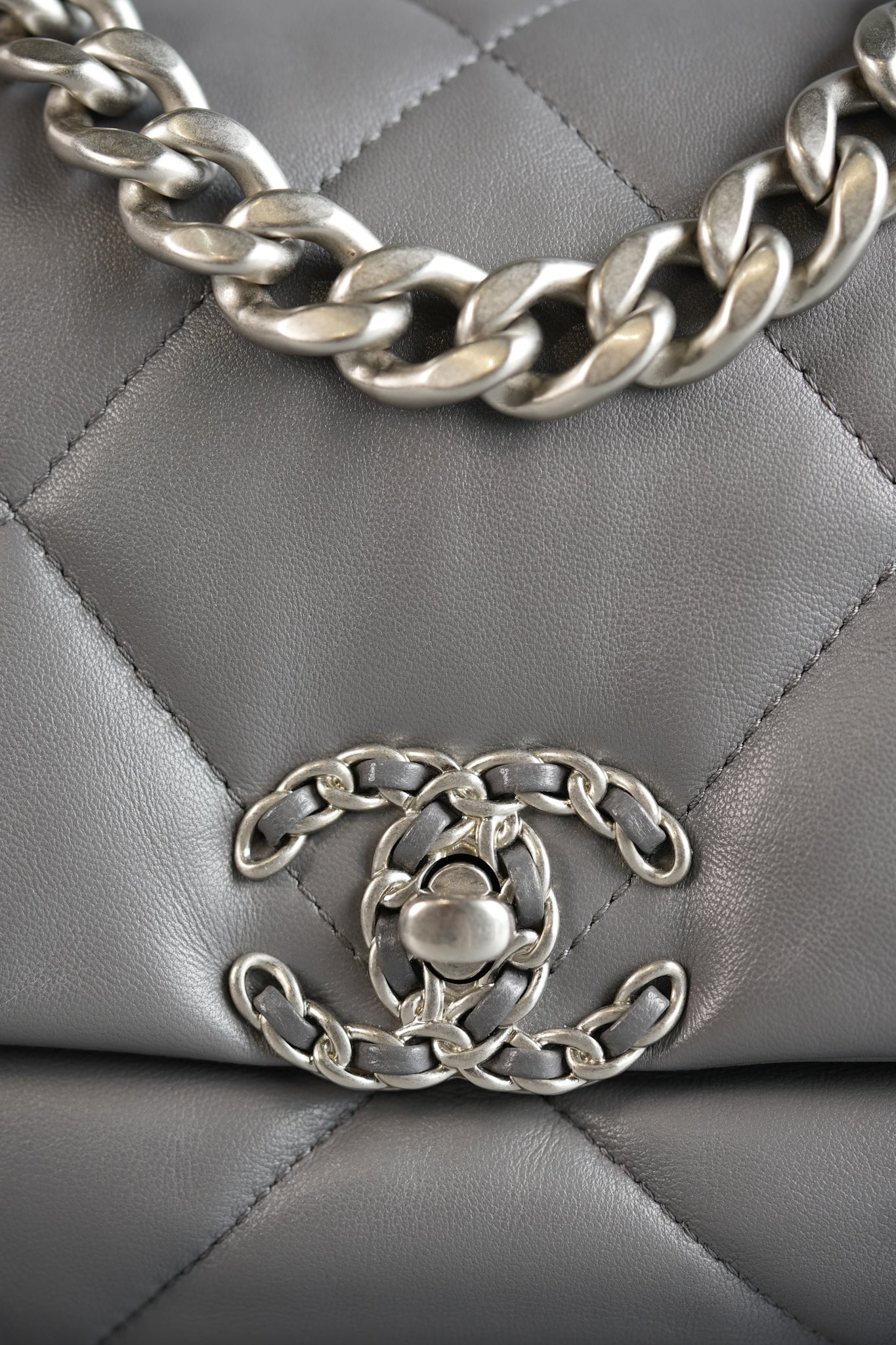 19 Small Gray Lambskin Leather and Silver Hardware (Microchip) | Purse Maison Luxury Bags Shop