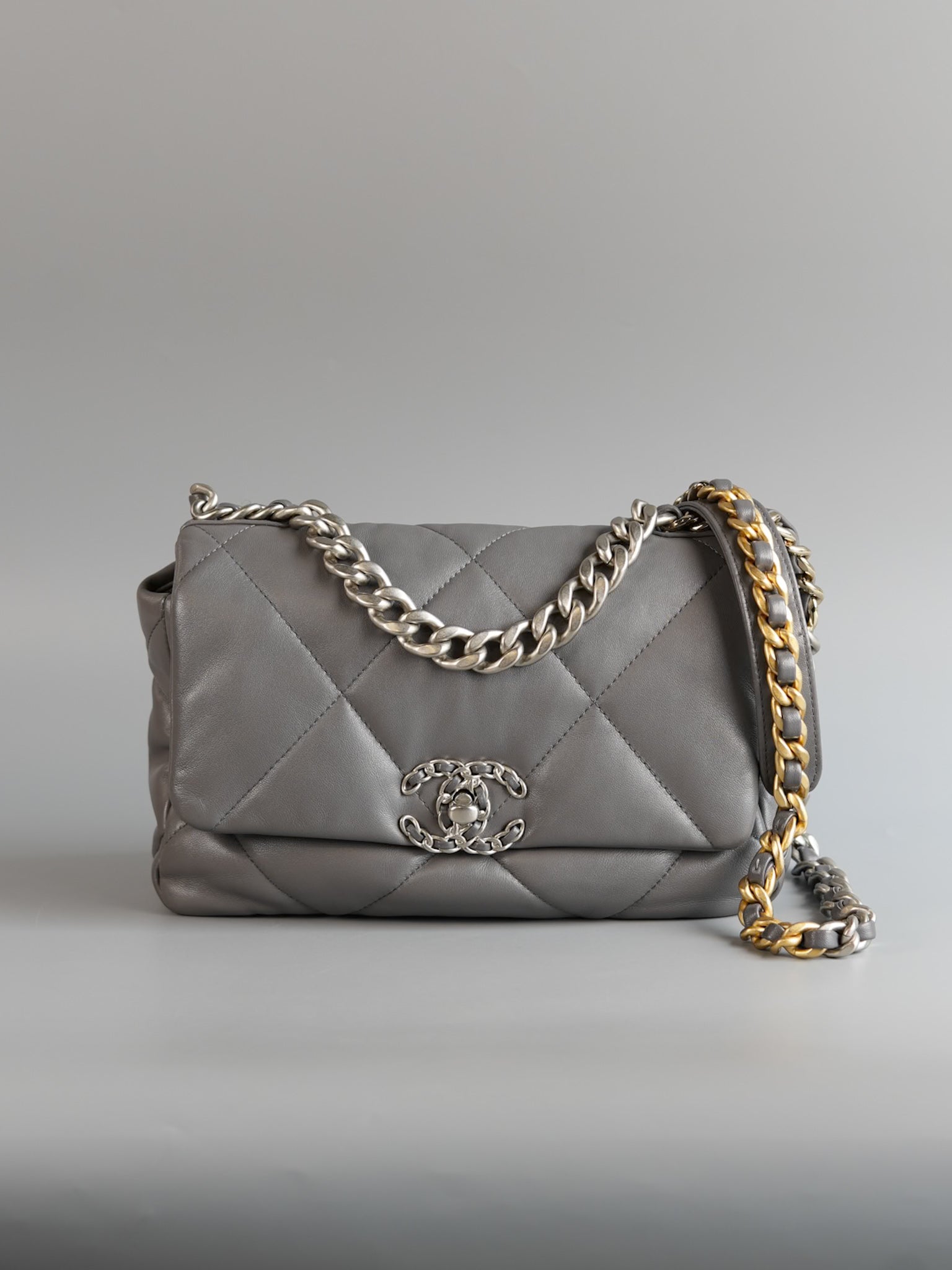 19 Small Gray Lambskin Leather and Silver Hardware (Microchip) | Purse Maison Luxury Bags Shop