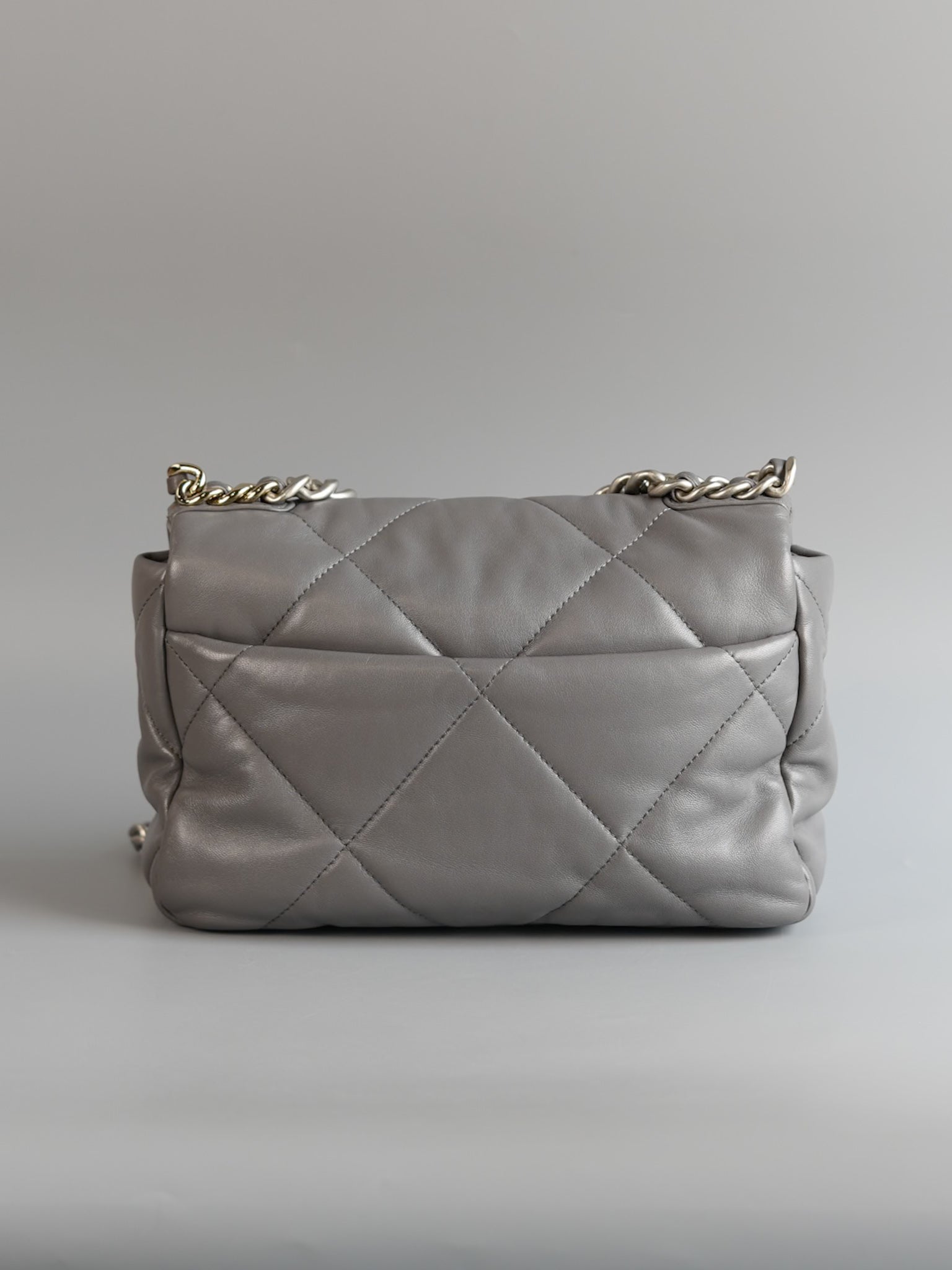 19 Small Gray Lambskin Leather and Silver Hardware (Microchip) | Purse Maison Luxury Bags Shop