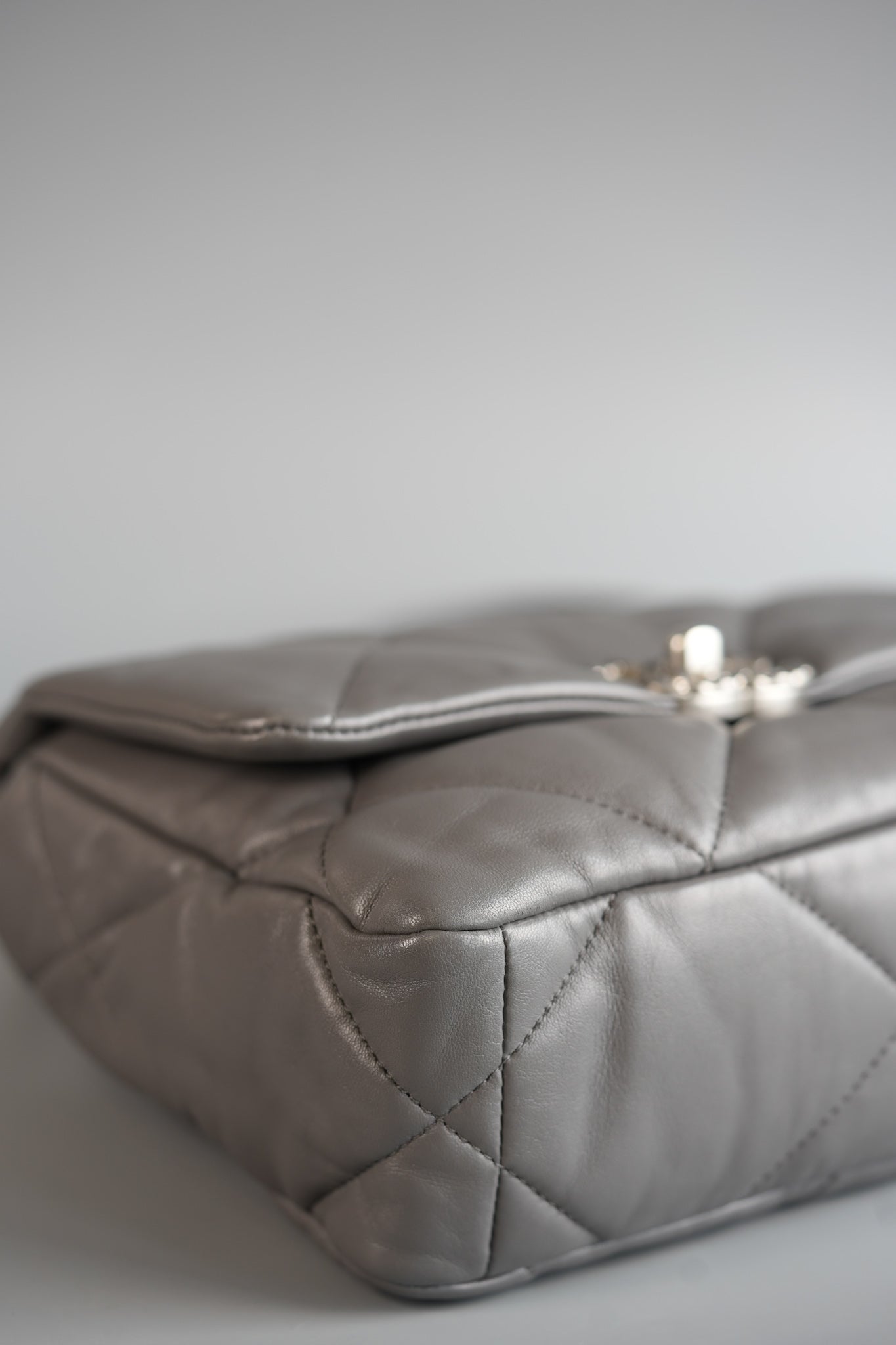 19 Small Gray Lambskin Leather and Silver Hardware (Microchip) | Purse Maison Luxury Bags Shop