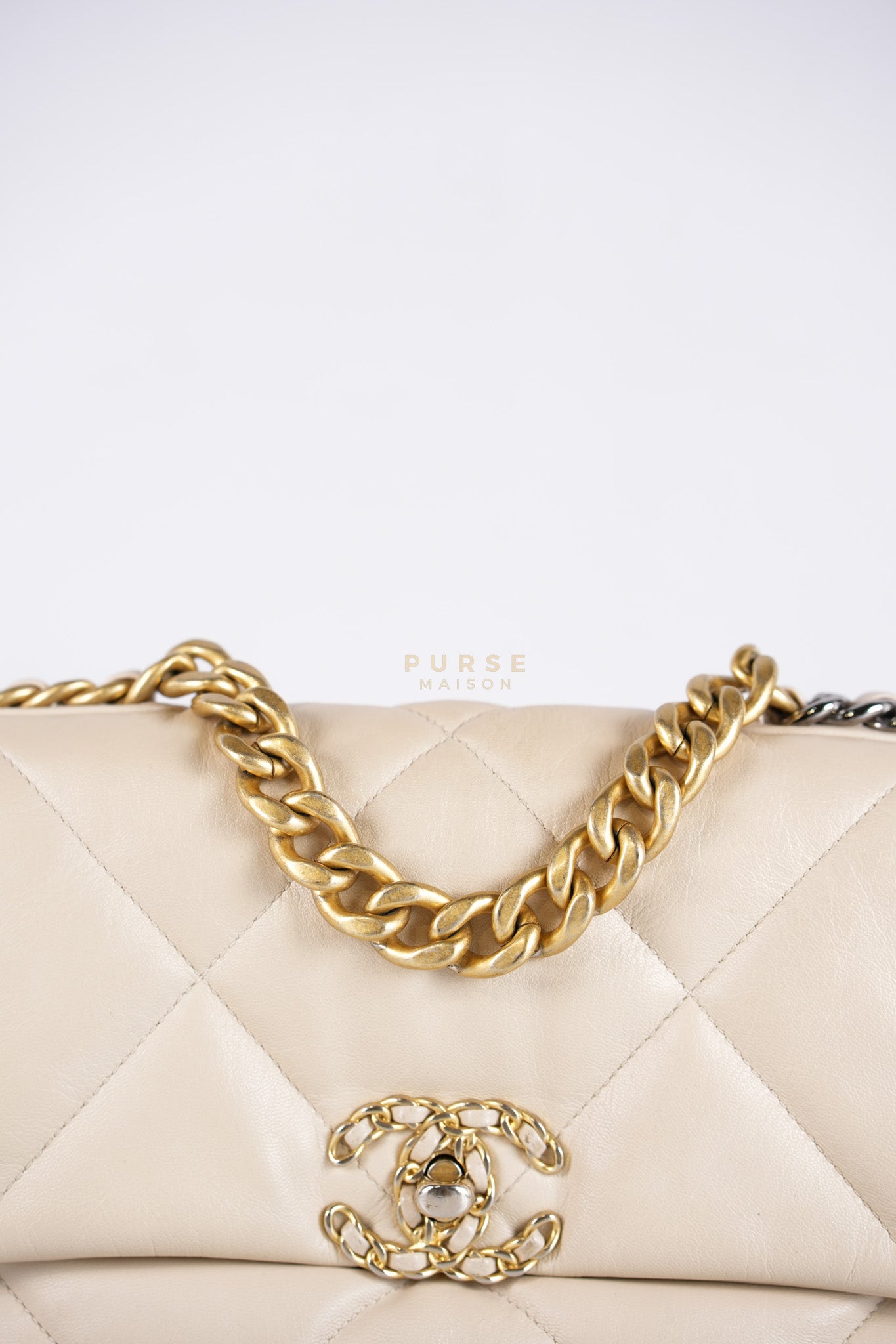 19 Small in Beige Goatskin Leather and Mixed Hardware Series 30 | Purse Maison Luxury Bags Shop