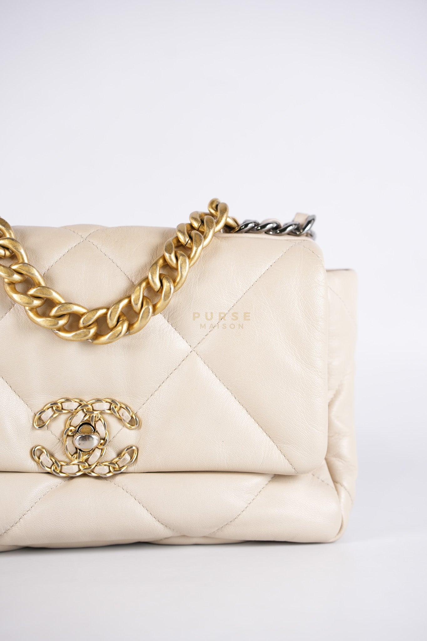 19 Small in Beige Goatskin Leather and Mixed Hardware Series 30 | Purse Maison Luxury Bags Shop
