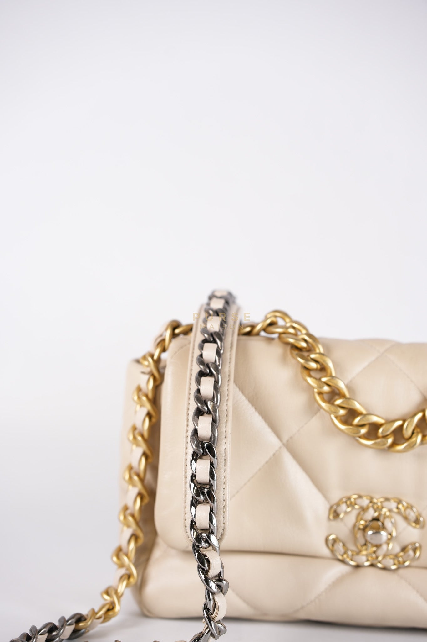 19 Small in Beige Goatskin Leather and Mixed Hardware Series 30 | Purse Maison Luxury Bags Shop