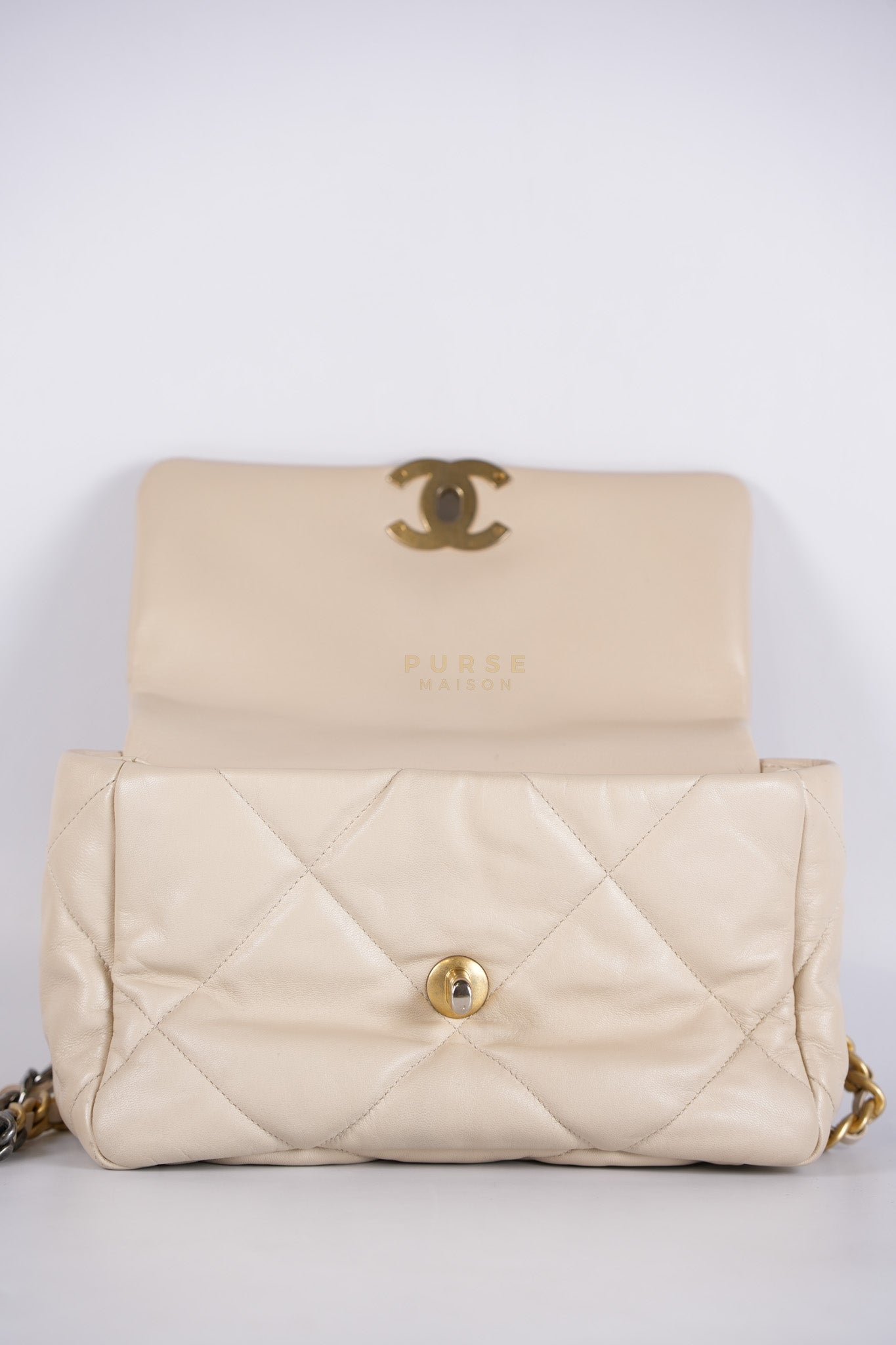 19 Small in Beige Goatskin Leather and Mixed Hardware Series 30 | Purse Maison Luxury Bags Shop