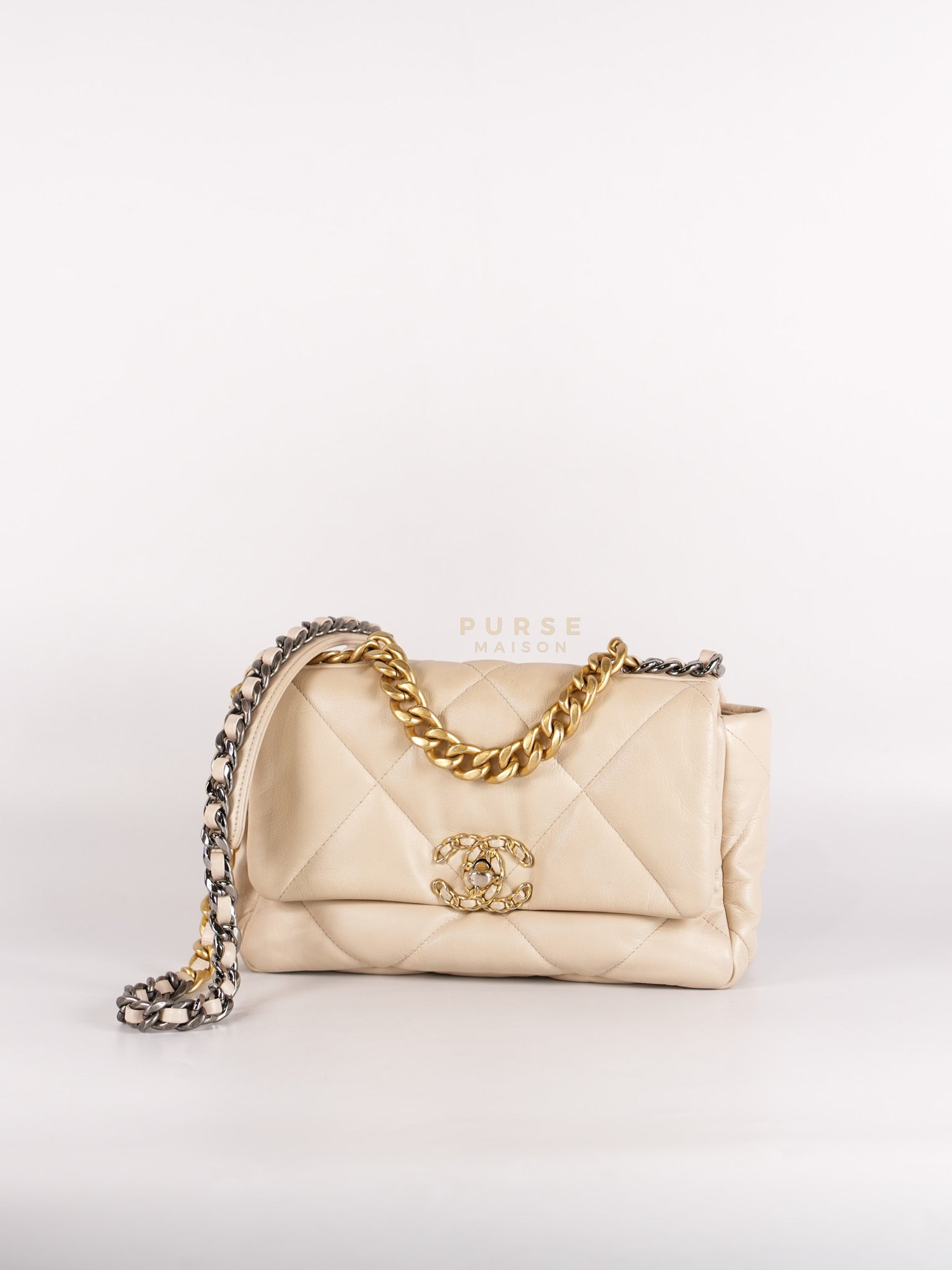 19 Small in Beige Goatskin Leather and Mixed Hardware Series 30 | Purse Maison Luxury Bags Shop