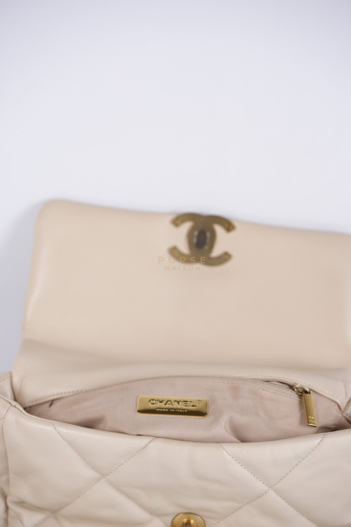 19 Small in Beige Goatskin Leather and Mixed Hardware Series 30 | Purse Maison Luxury Bags Shop