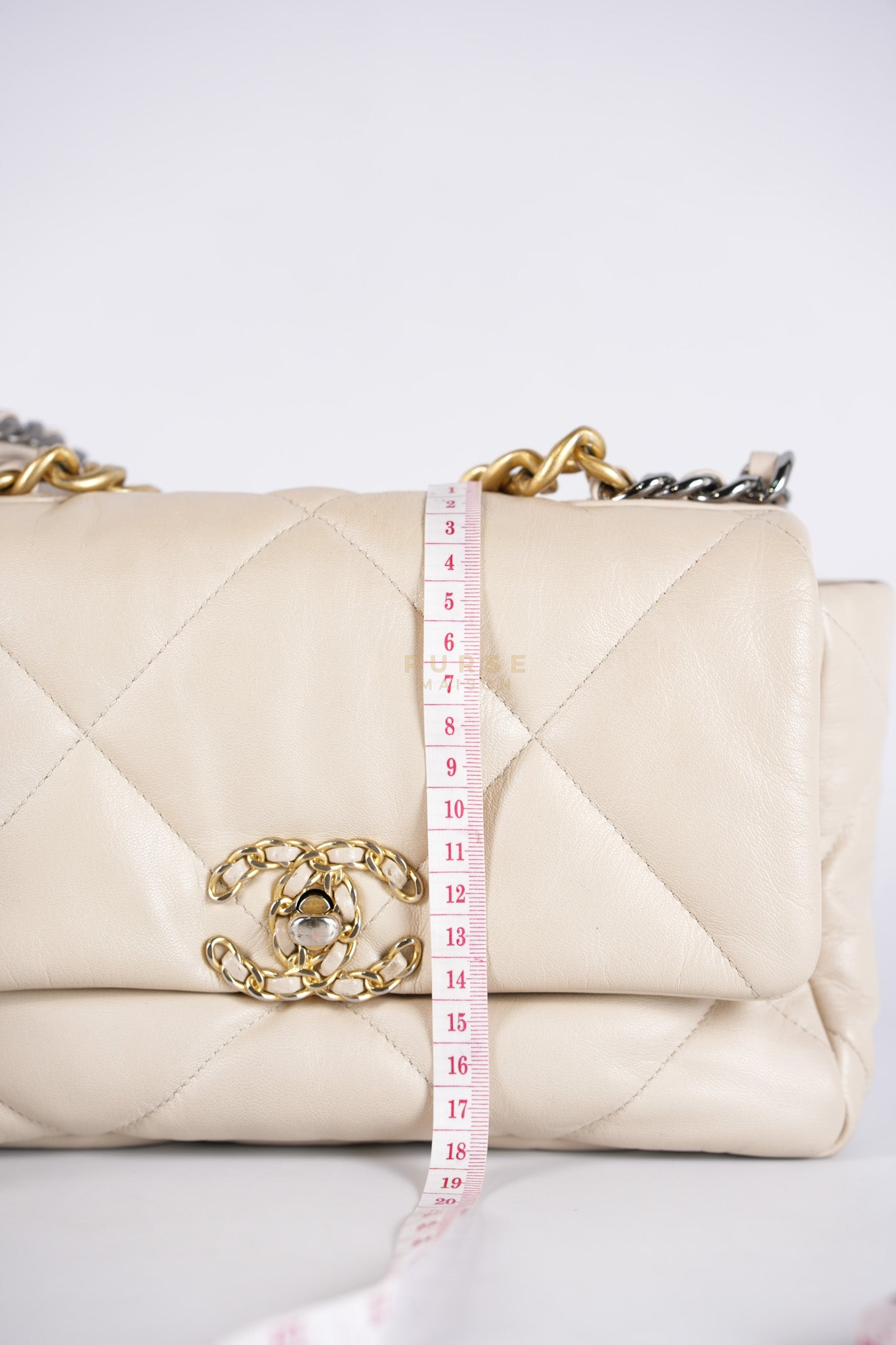 19 Small in Beige Goatskin Leather and Mixed Hardware Series 30 | Purse Maison Luxury Bags Shop