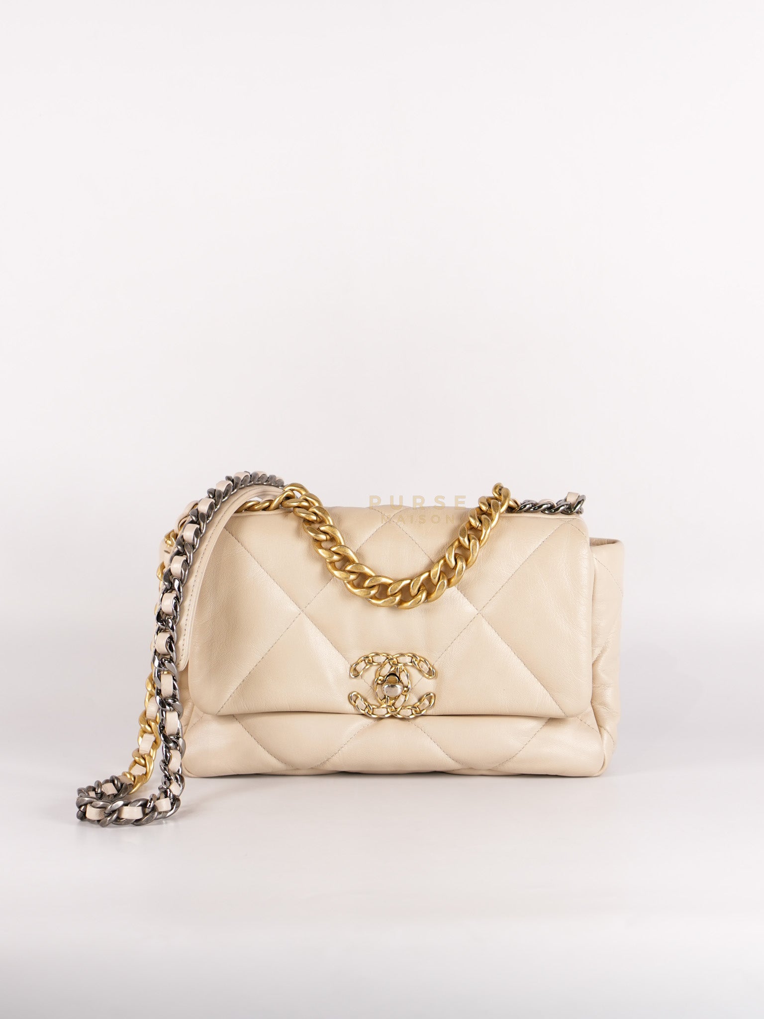 19 Small in Beige Goatskin Leather and Mixed Hardware Series 30 | Purse Maison Luxury Bags Shop