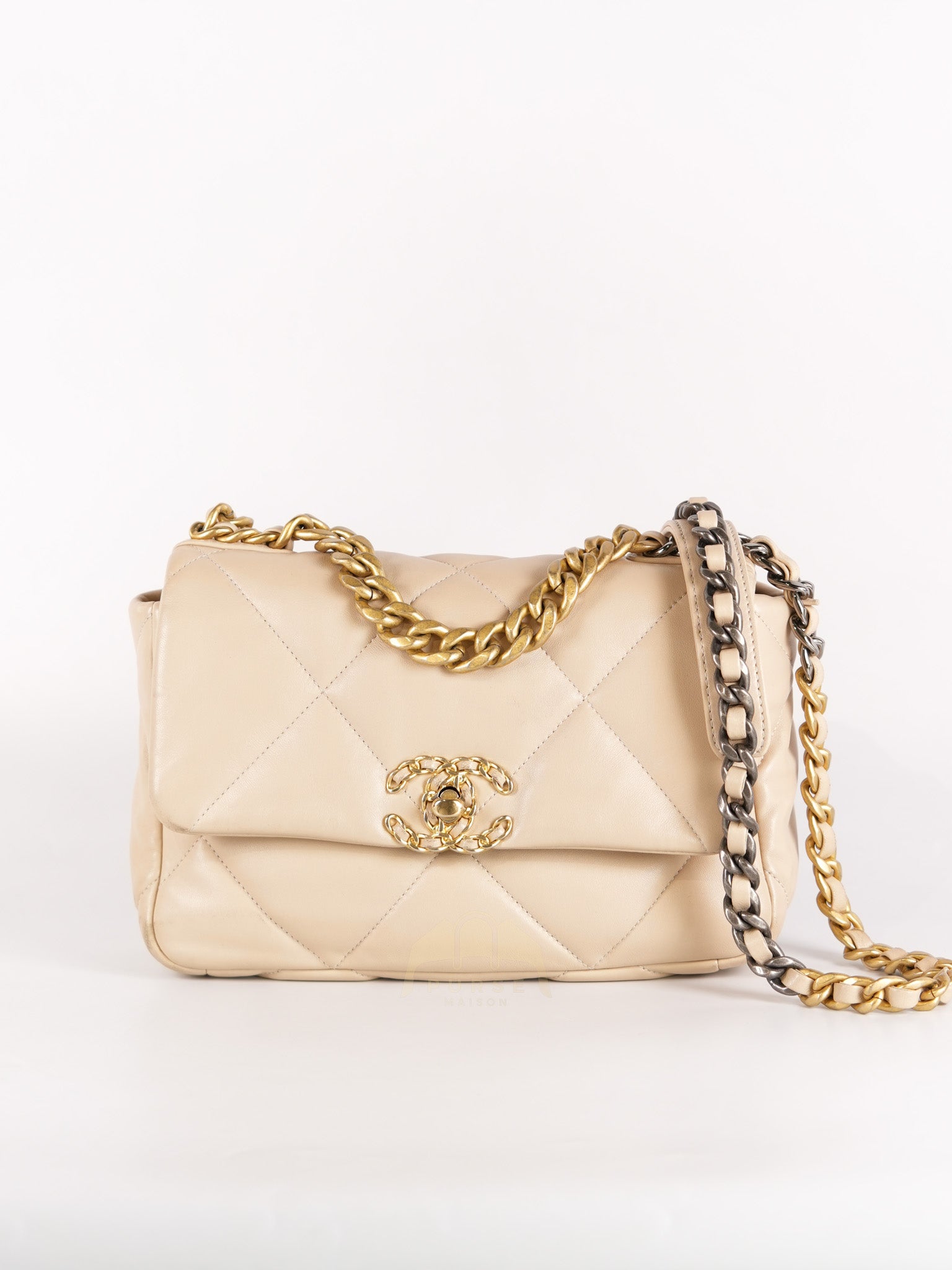 19 Medium in Beige Lambskin Leather & Mixed Hardware Microchip | Purse Maison Luxury Bags Shop