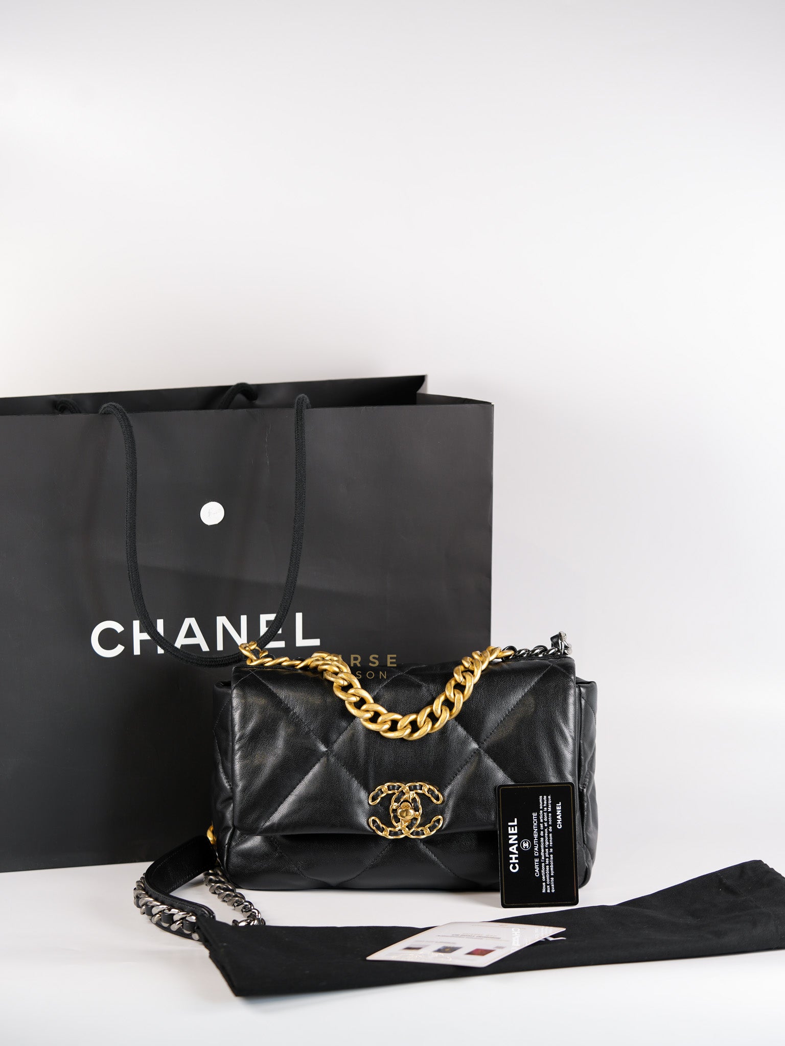 19 Small in Black Quilted Lambskin Leather in Mix Hardware Series 30 | Purse Maison Luxury Bags Shop