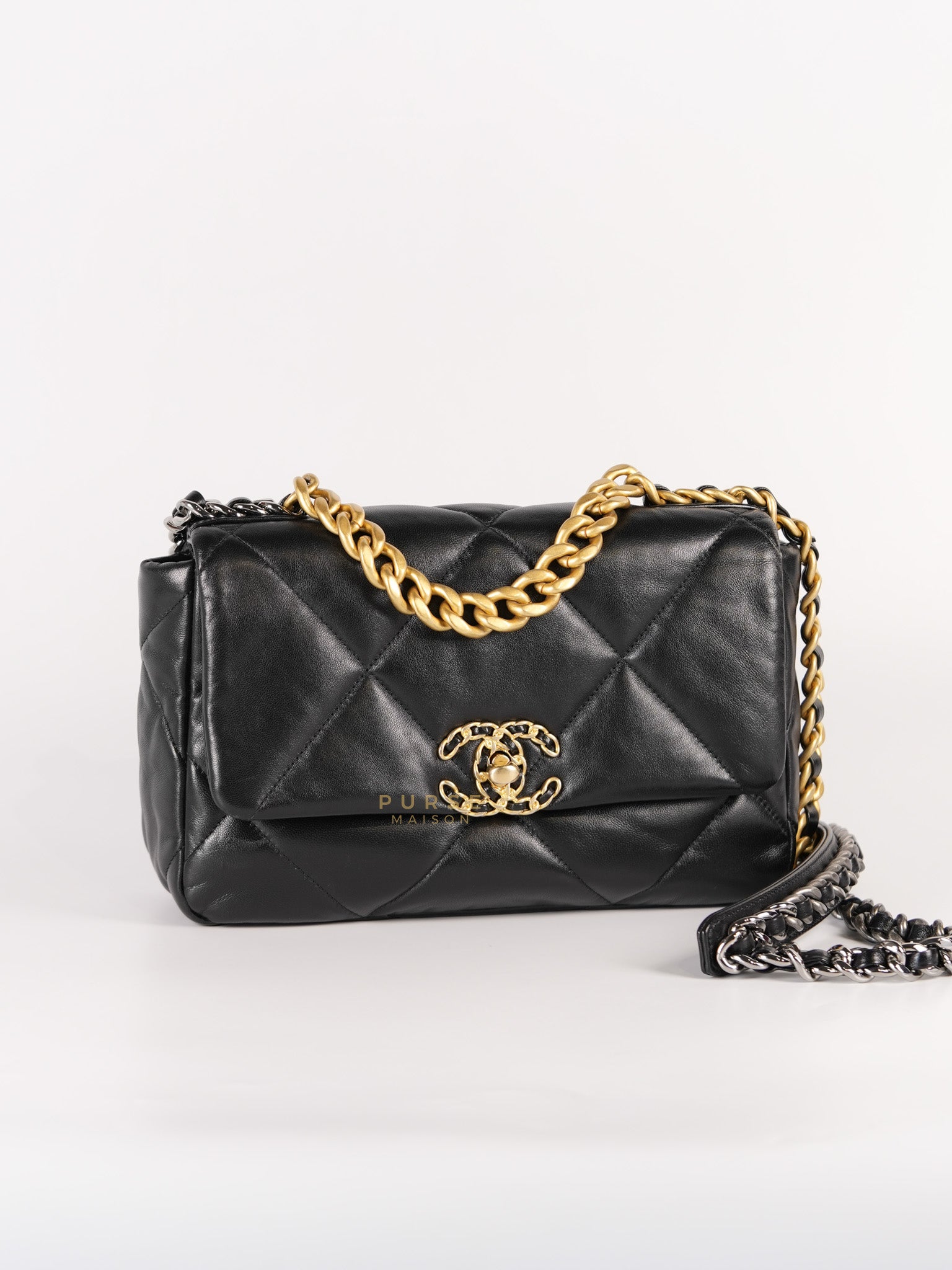 19 Small in Black Quilted Lambskin Leather in Mixed Hardware Microchip | Purse Maison Luxury Bags Shop