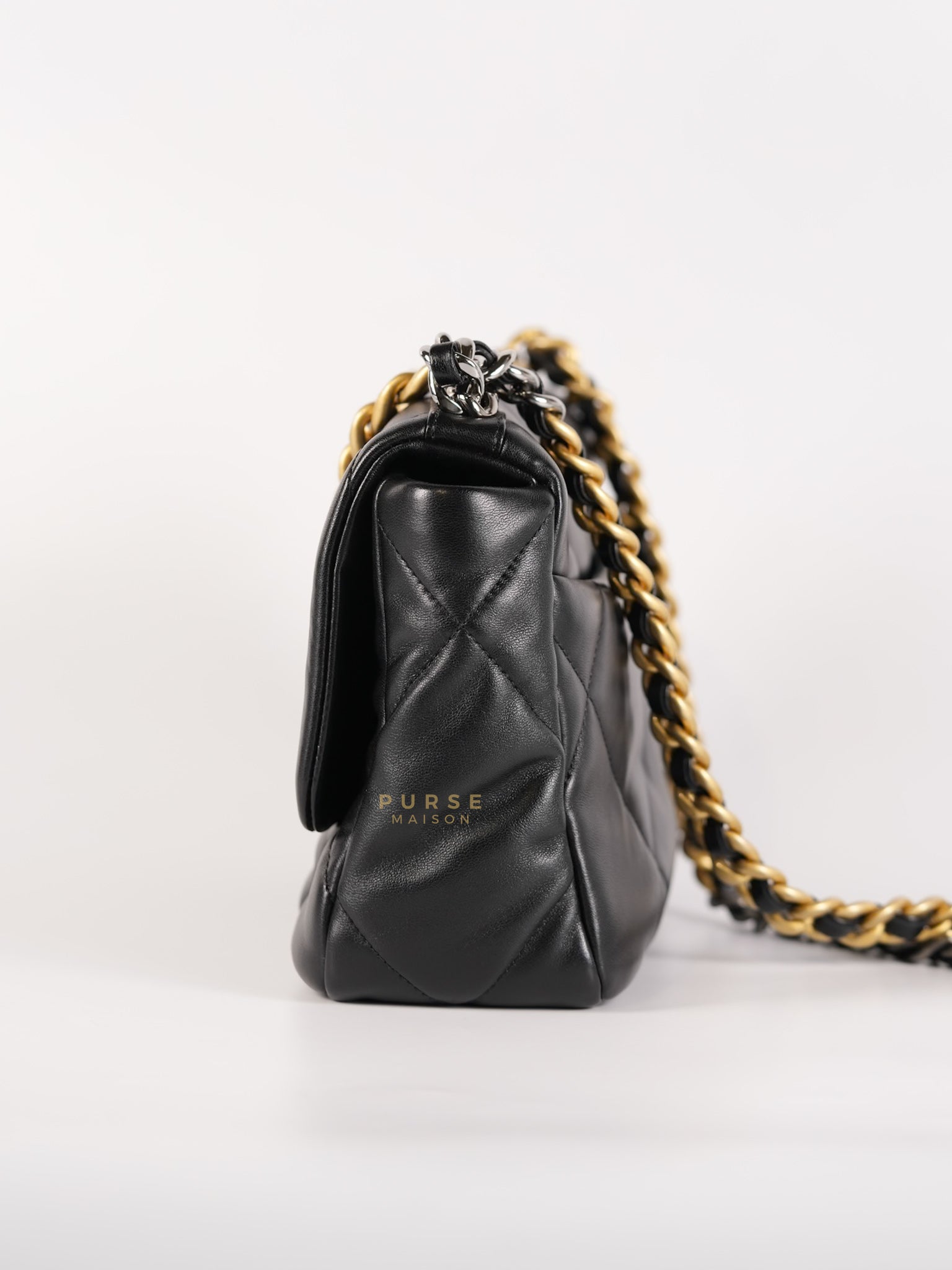 19 Small in Black Quilted Lambskin Leather in Mixed Hardware Microchip | Purse Maison Luxury Bags Shop