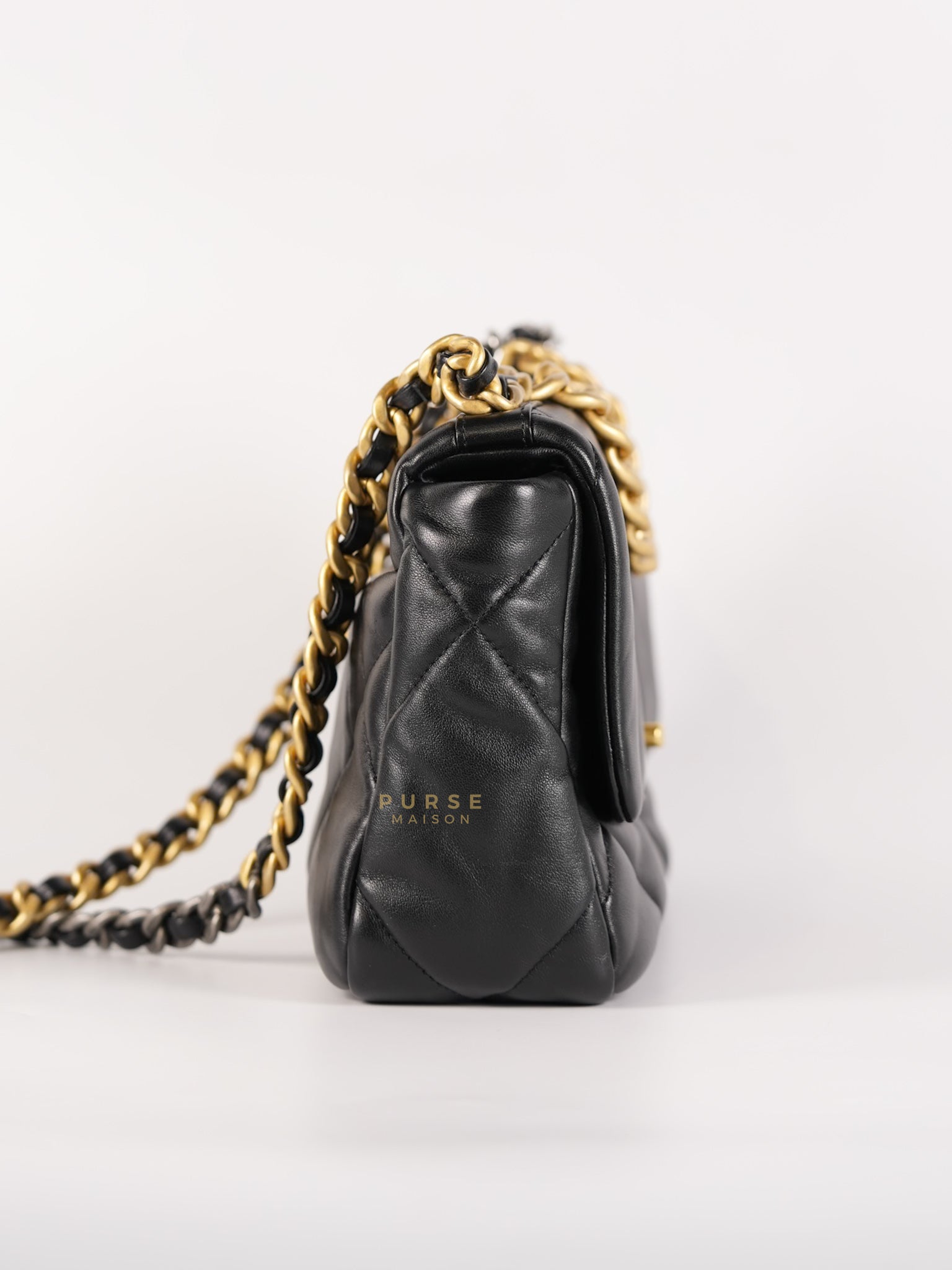 19 Small in Black Quilted Lambskin Leather in Mixed Hardware Microchip | Purse Maison Luxury Bags Shop