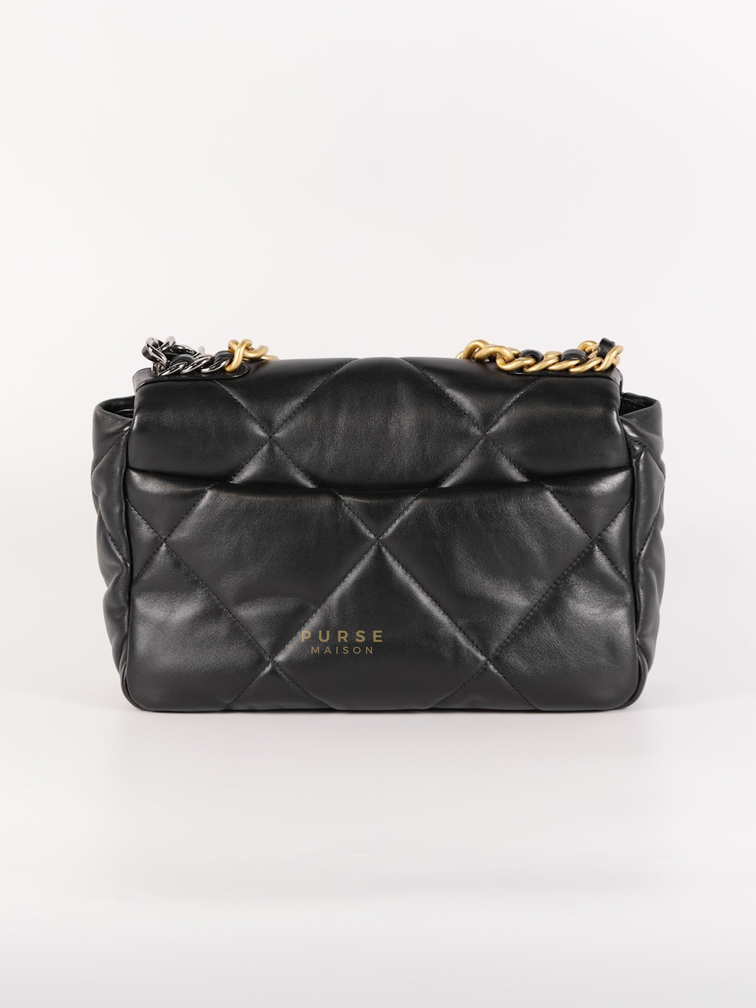 19 Small in Black Quilted Lambskin Leather in Mixed Hardware Microchip | Purse Maison Luxury Bags Shop